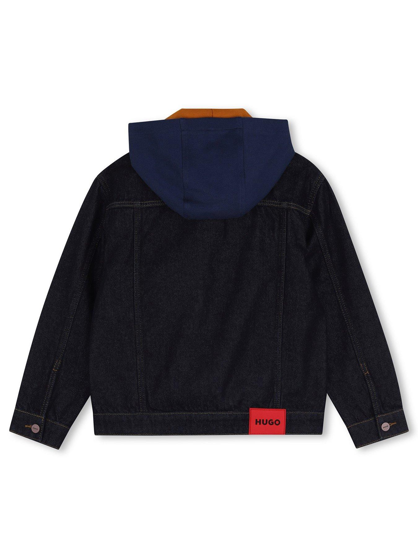 Image 3 of 4 of HUGO HUGO Boys Hooded Button Denim Jacket - Dark Blue