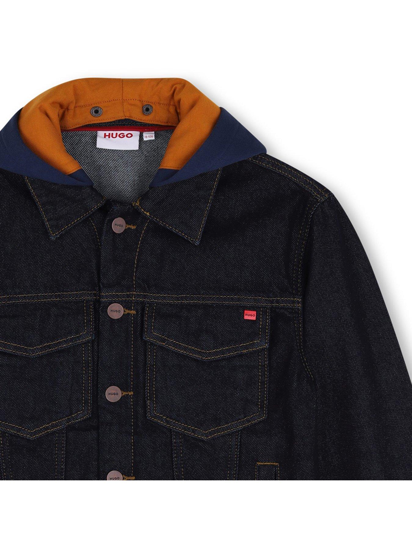 Image 4 of 4 of HUGO HUGO Boys Hooded Button Denim Jacket - Dark Blue