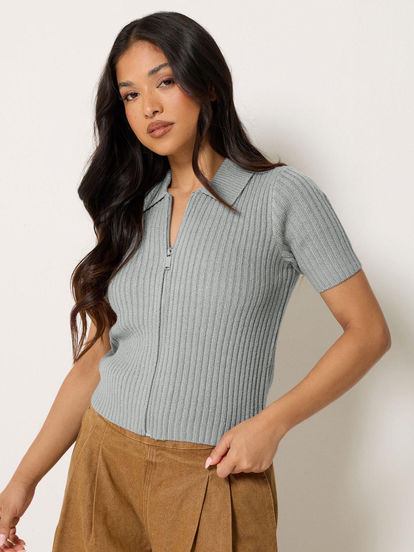 PixieGirl Petite Zip Collar Cardigan Jacket - Grey