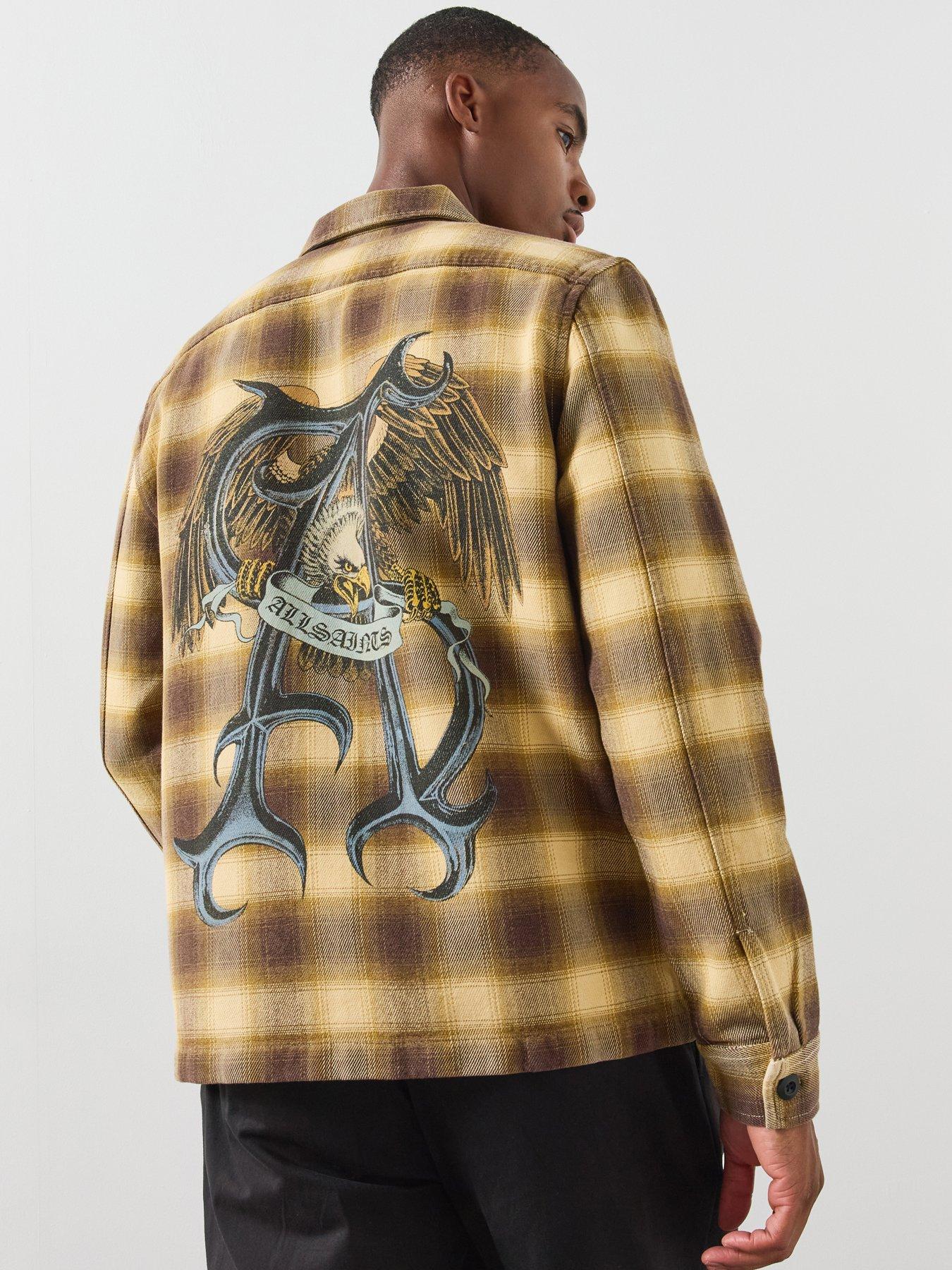 Image 1 of 5 of AllSaints Mens Zip Through Graphic Checked Shirt - Multi