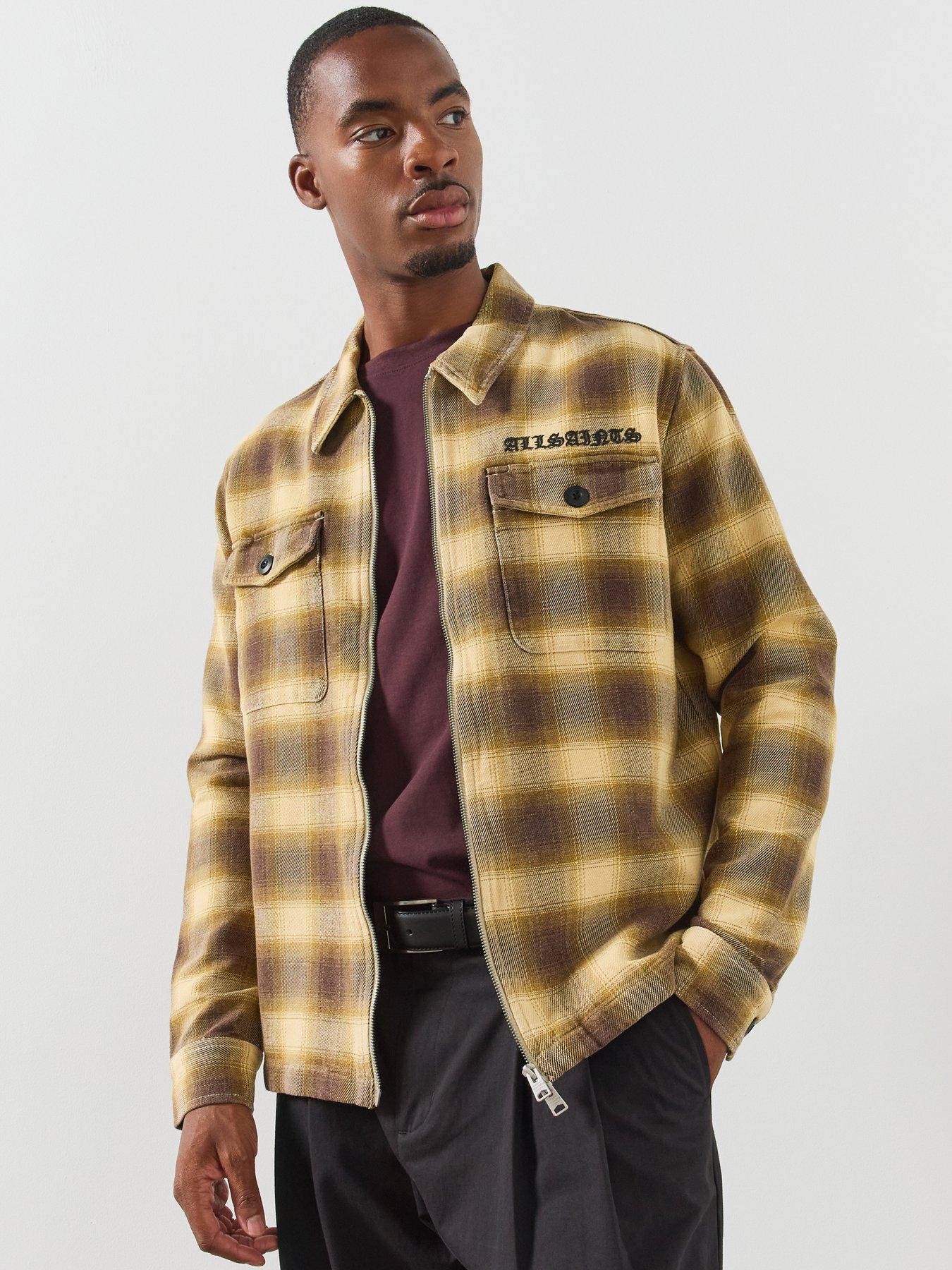 Image 2 of 5 of AllSaints Mens Zip Through Graphic Checked Shirt - Multi