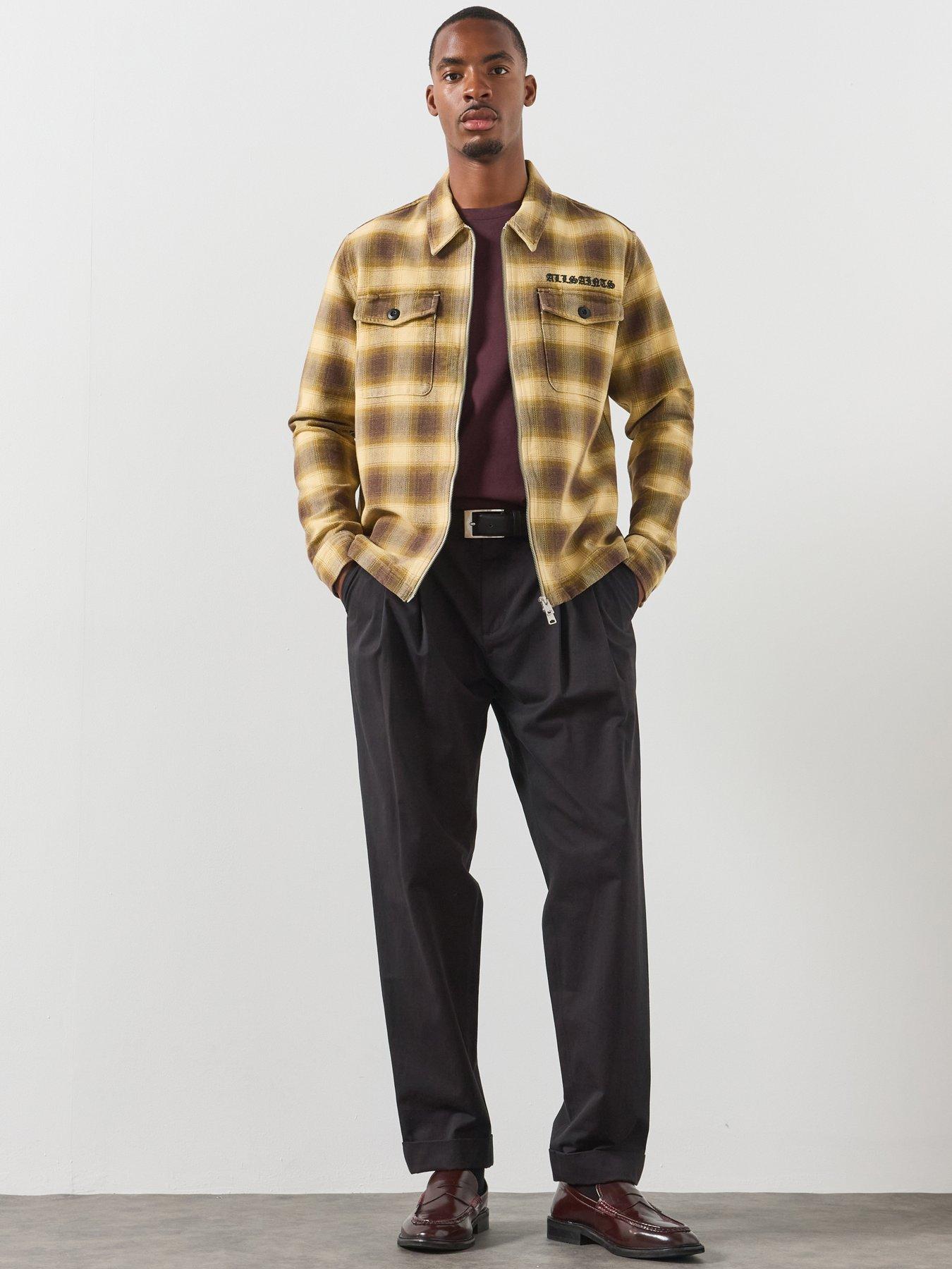 Image 3 of 5 of AllSaints Mens Zip Through Graphic Checked Shirt - Multi