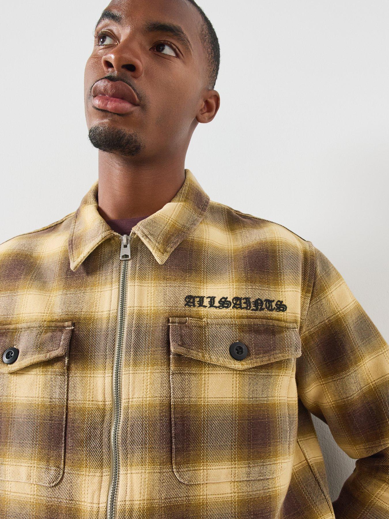 Image 4 of 5 of AllSaints Mens Zip Through Graphic Checked Shirt - Multi