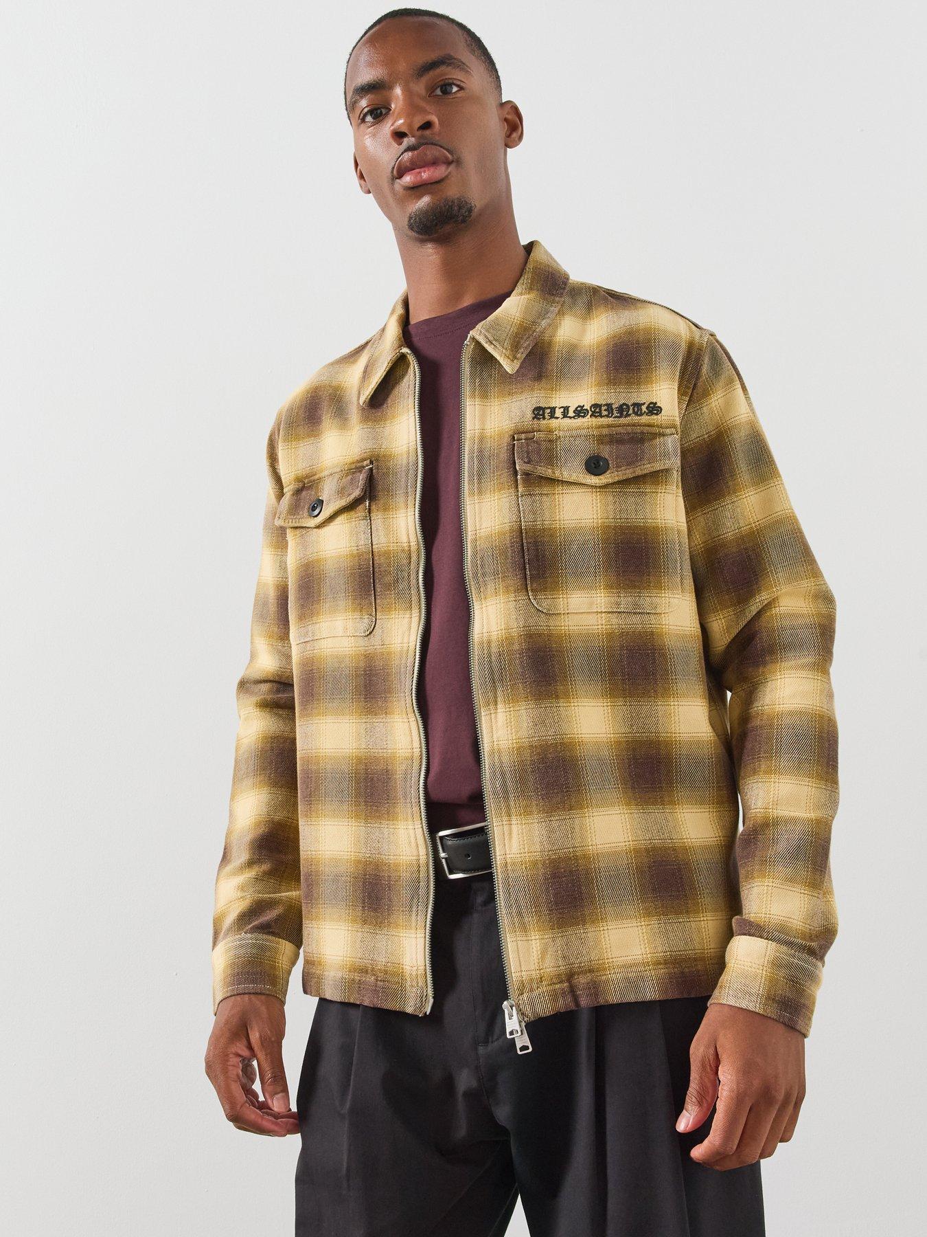 Image 5 of 5 of AllSaints Mens Zip Through Graphic Checked Shirt - Multi
