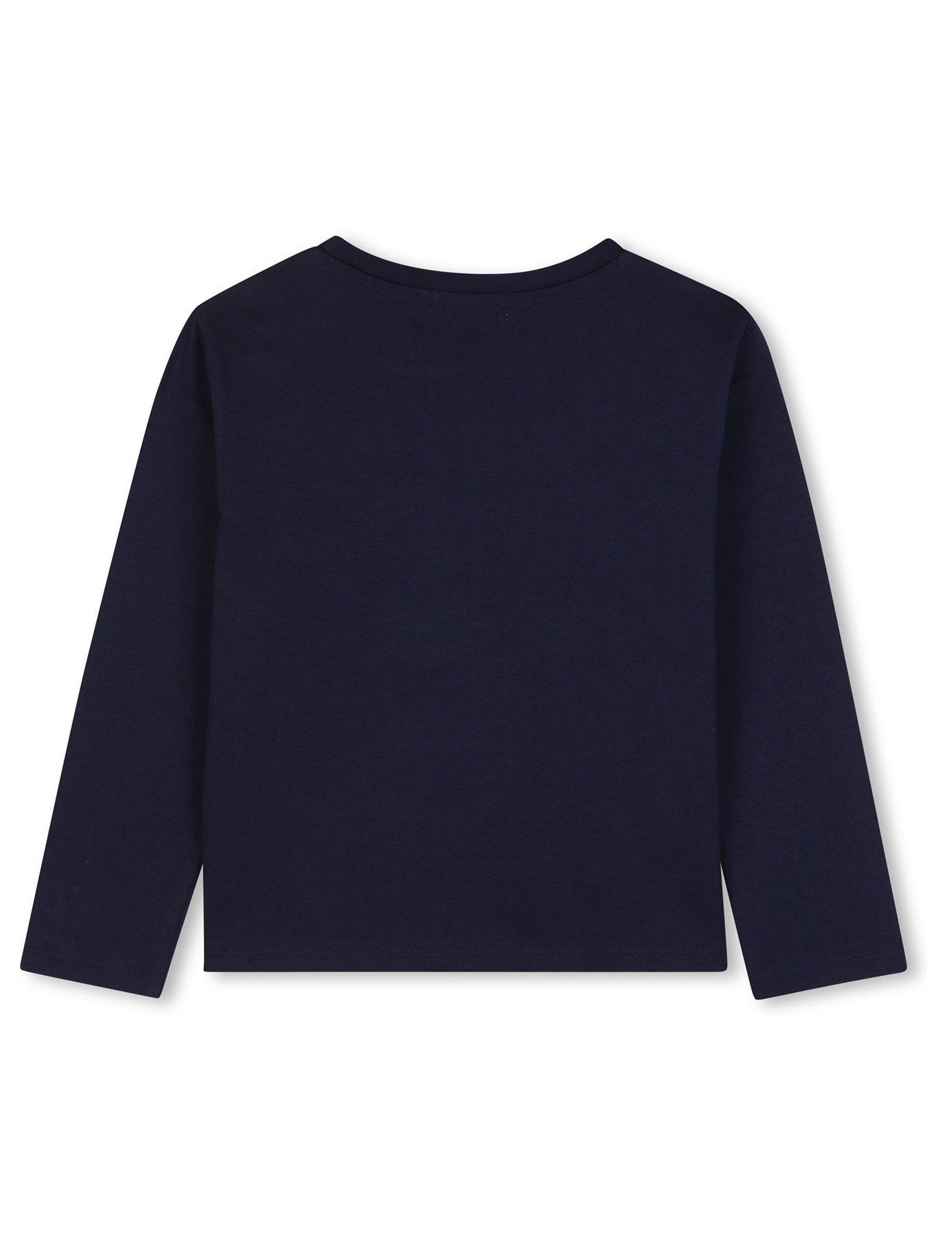 Image 2 of 3 of Billieblush Girls Sequin Smiley Graphic Long Sleeve T-Shirt - Navy