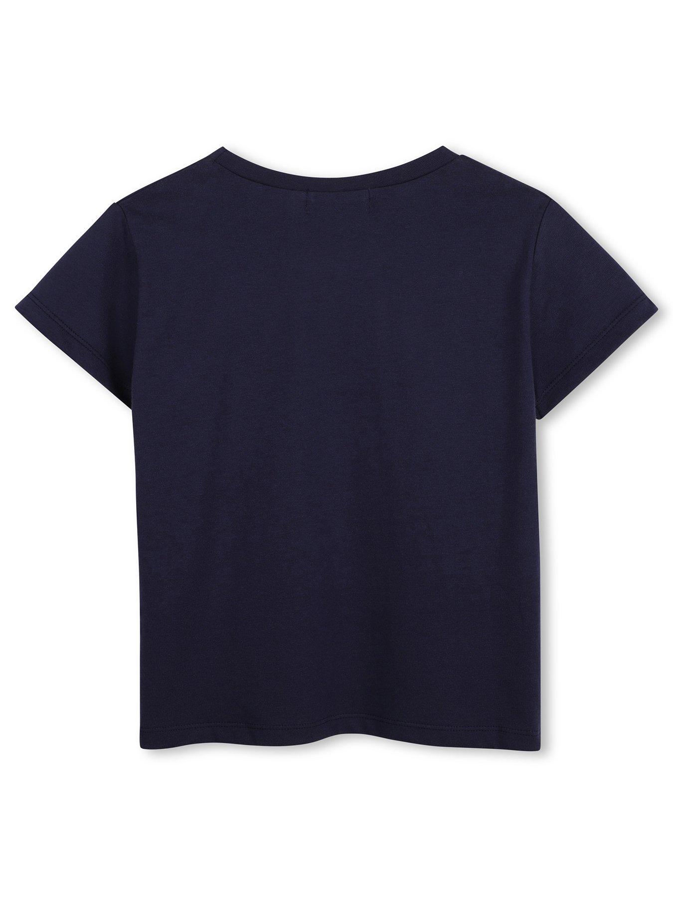 Image 2 of 3 of Billieblush Girls Sequin Pocket Cotton T-Shirt - Navy