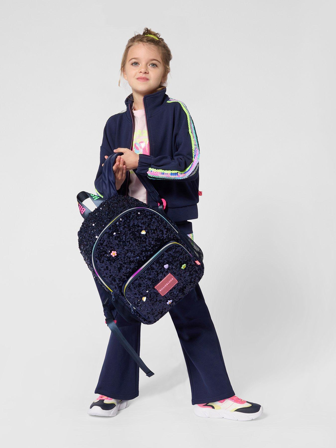 Image 1 of 4 of Billieblush Girls Sequin Stripe Zip Through Sweatshirt - Navy