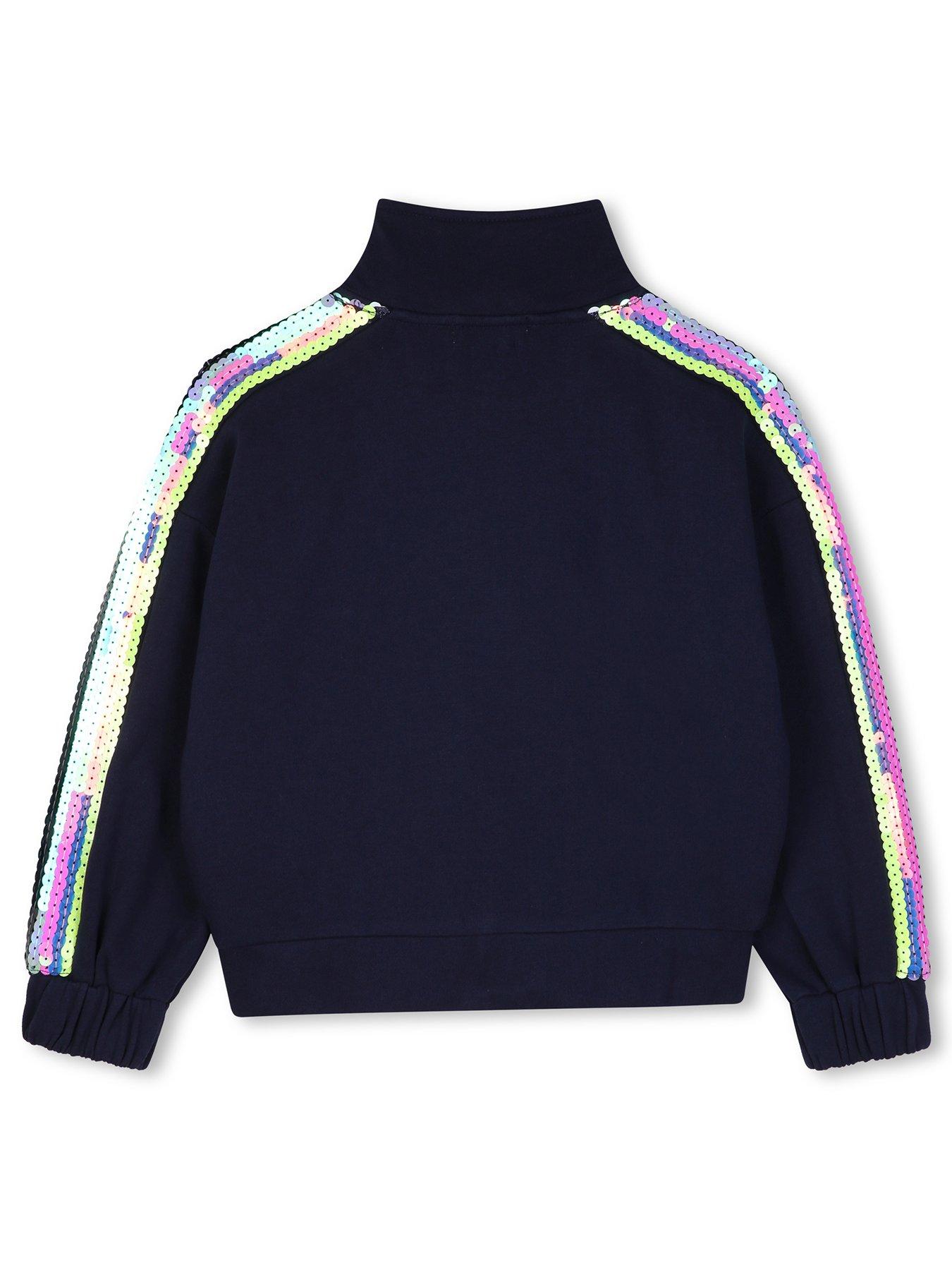 Image 3 of 4 of Billieblush Girls Sequin Stripe Zip Through Sweatshirt - Navy