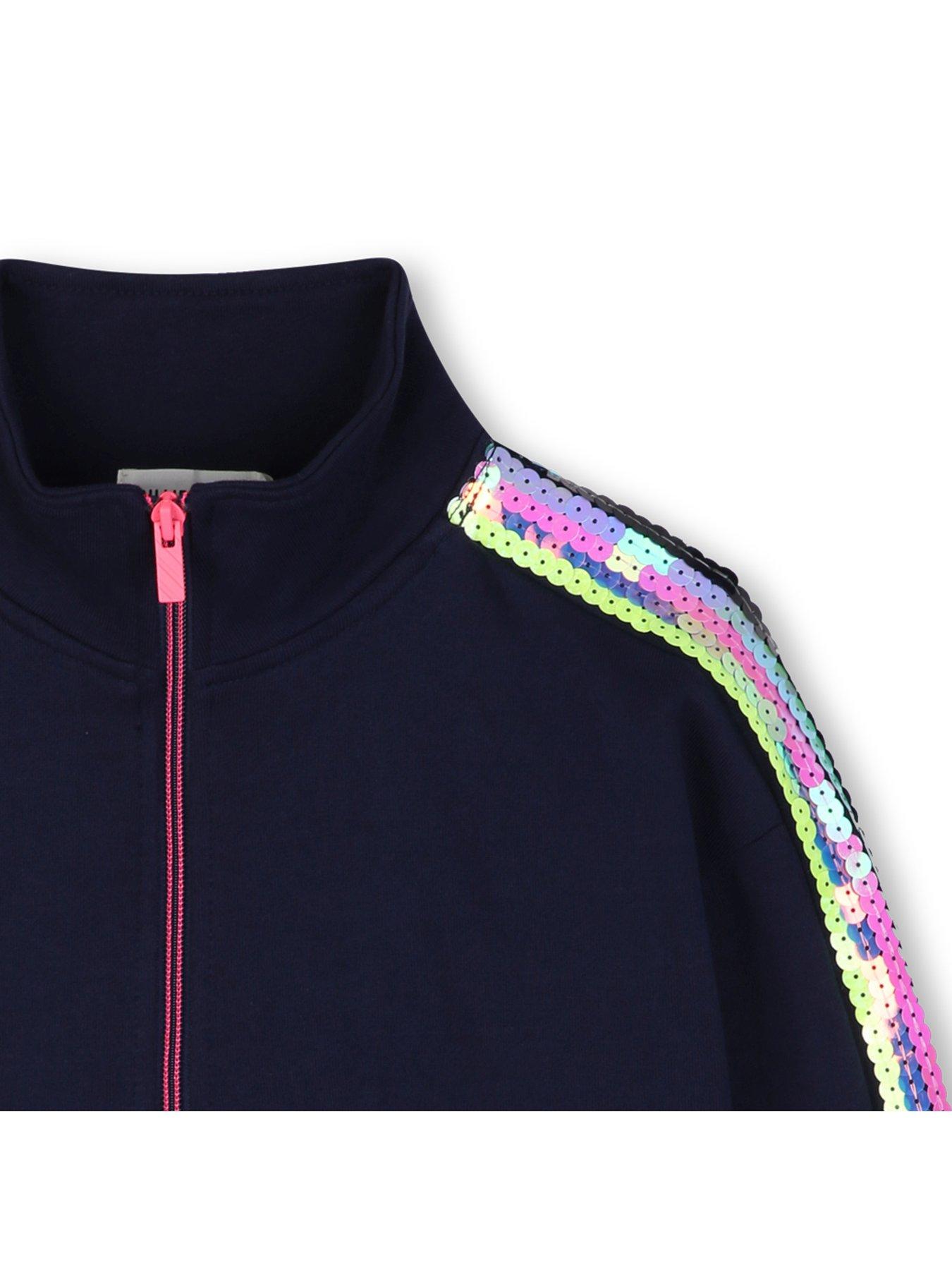Image 4 of 4 of Billieblush Girls Sequin Stripe Zip Through Sweatshirt - Navy