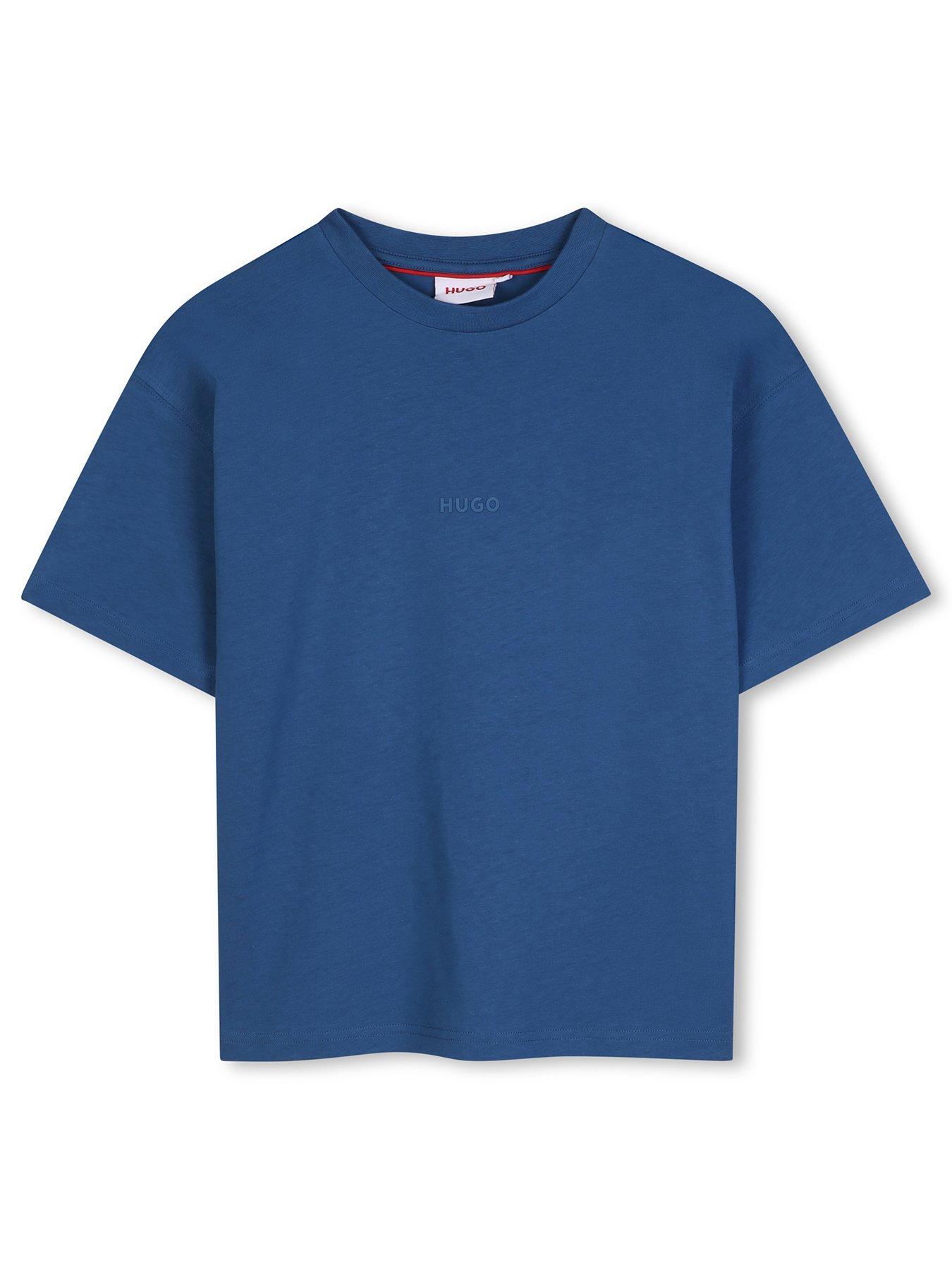 Image 1 of 3 of HUGO Boys Tonal Logo Soft Cotton Short Sleeve T-Shirt - Blue