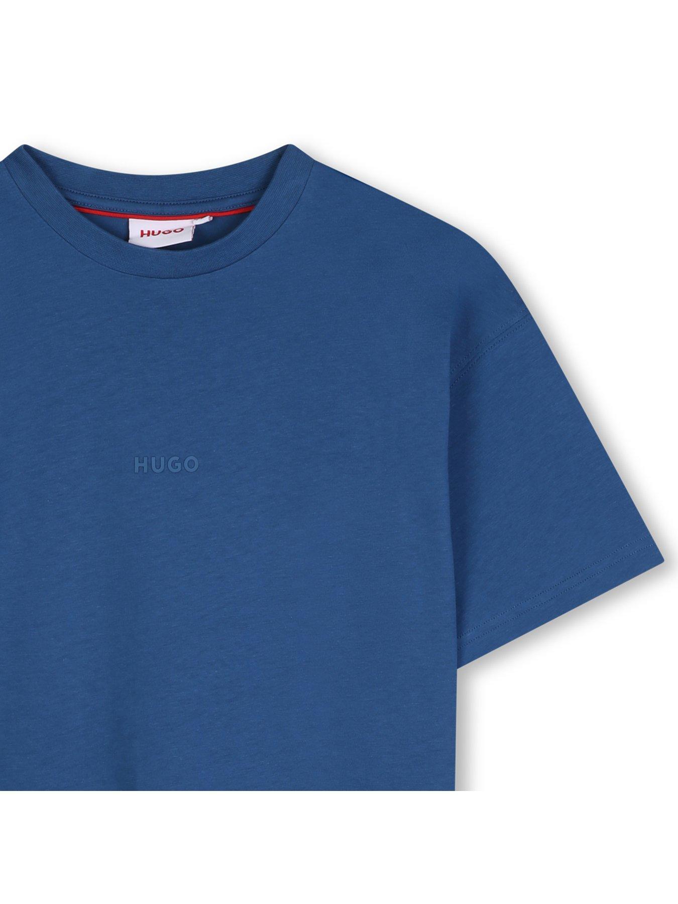 Image 3 of 3 of HUGO Boys Tonal Logo Soft Cotton Short Sleeve T-Shirt - Blue