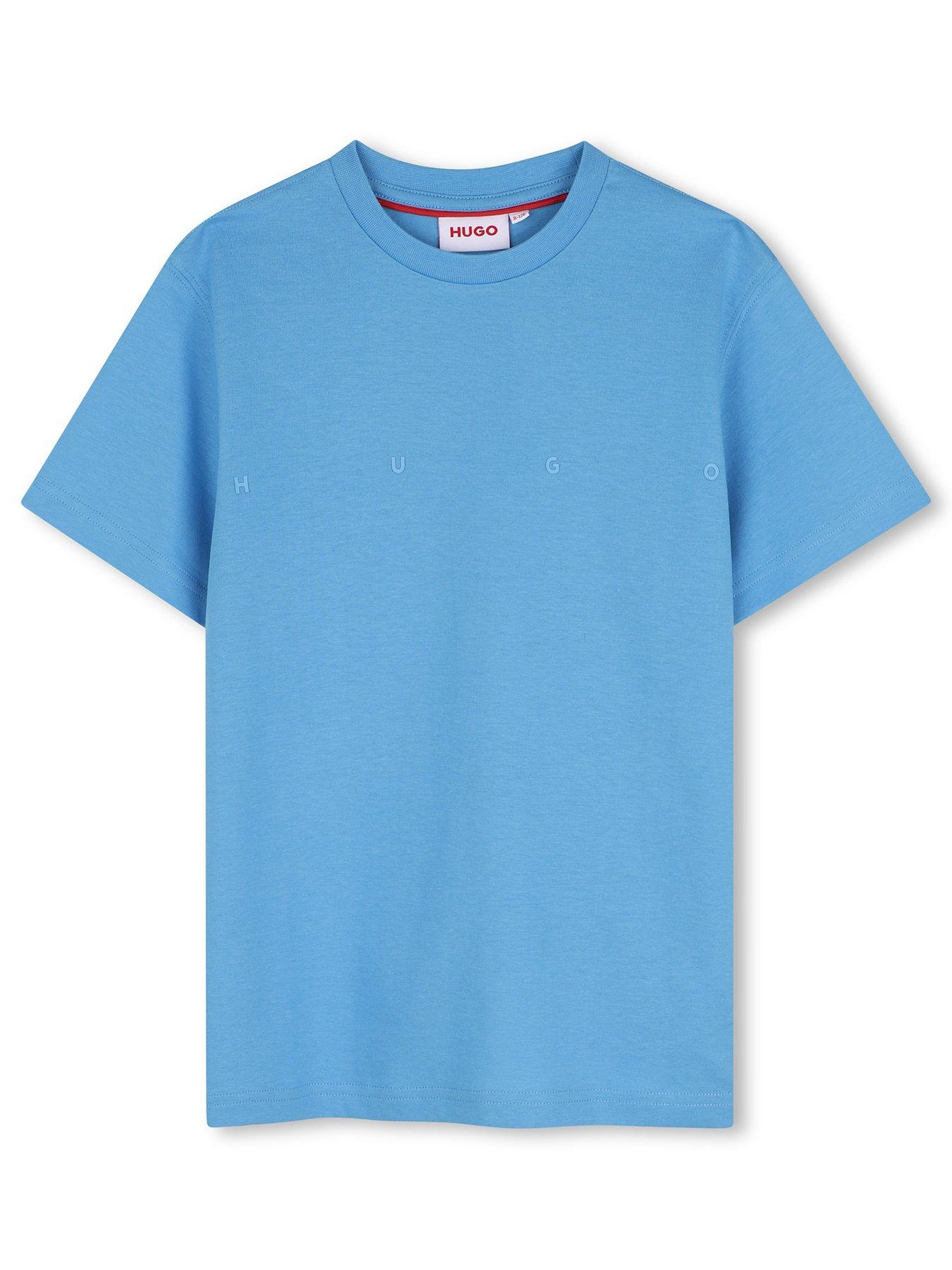 Image 1 of 3 of HUGO Boys Spaced Logo Soft Cotton T-Shirt - Blue