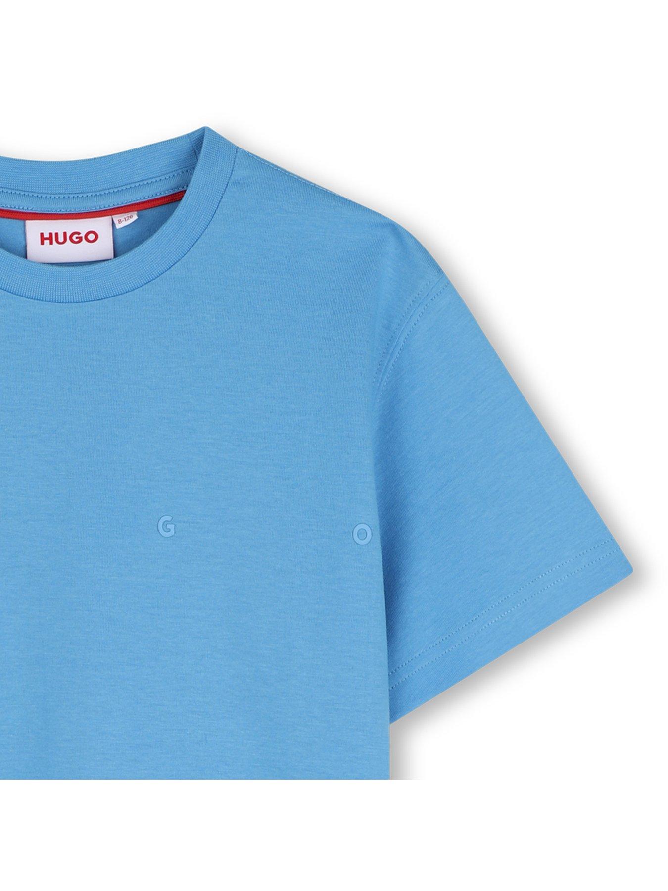 Image 3 of 3 of HUGO Boys Spaced Logo Soft Cotton T-Shirt - Blue