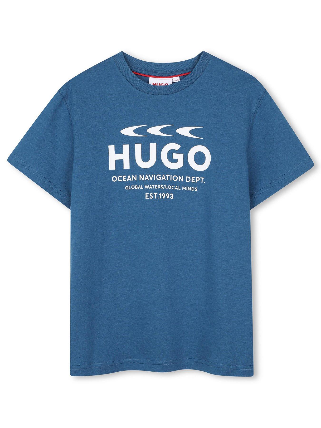 Image 1 of 3 of HUGO Boys Bold Logo Crew Neck T-Shirt - Blue