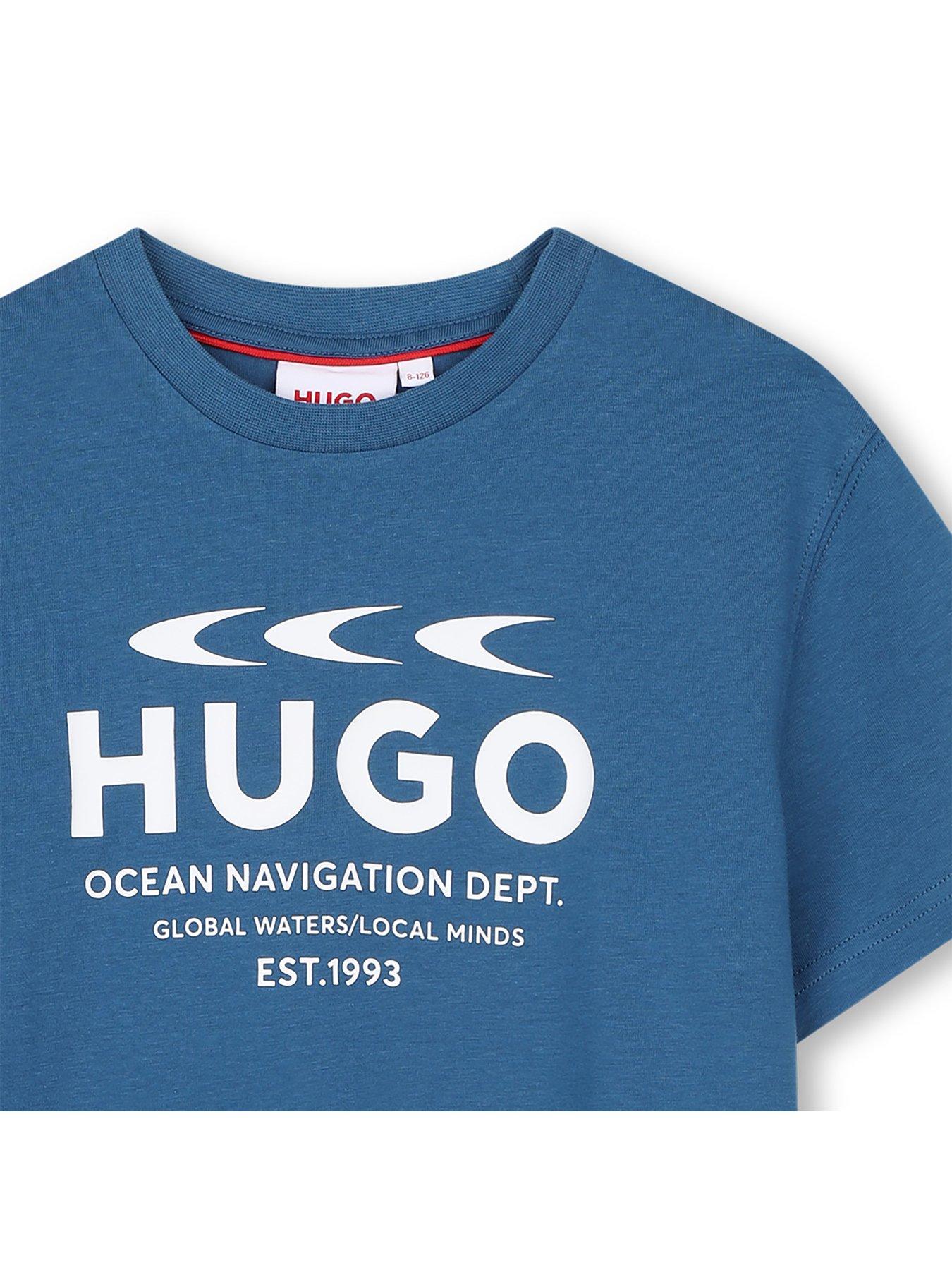 Image 3 of 3 of HUGO Boys Bold Logo Crew Neck T-Shirt - Blue