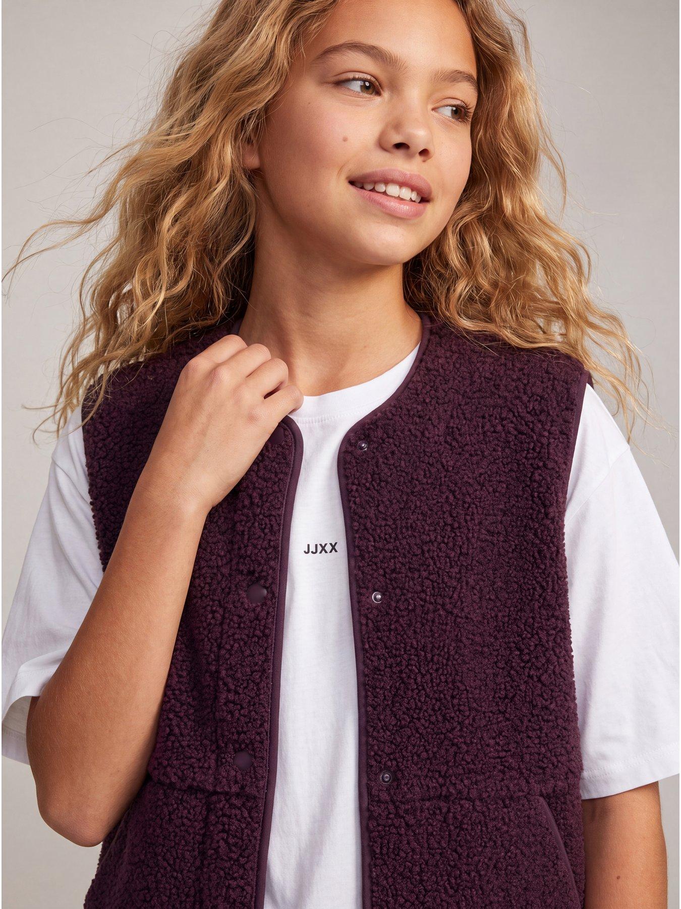 Image 6 of 6 of JJXX Girl Girls Vera Teddy Fleece Gilet - Dark Red