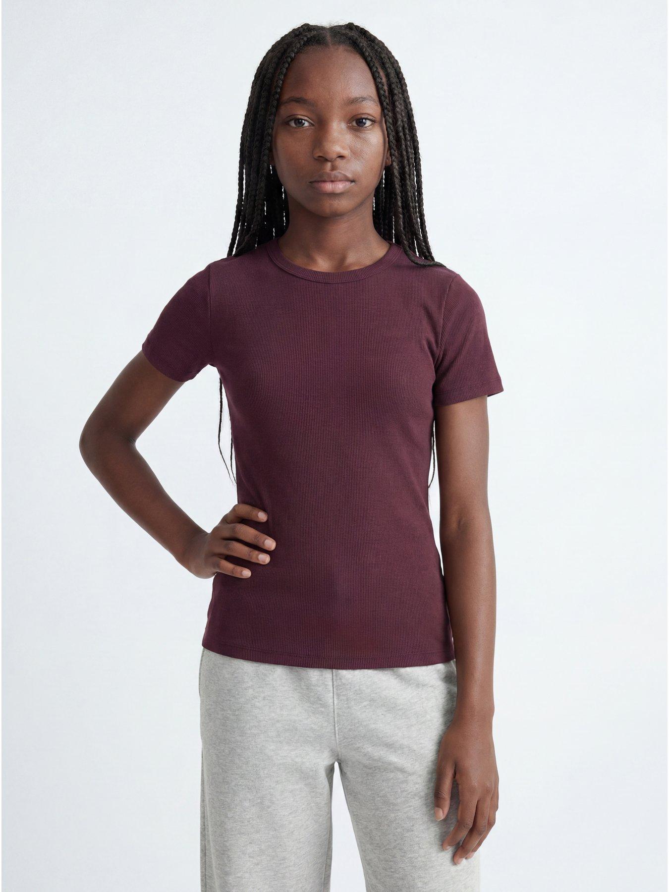 JJXX Girl Girls Frankie Short Sleeve Rib Tshirt - Dark Red
