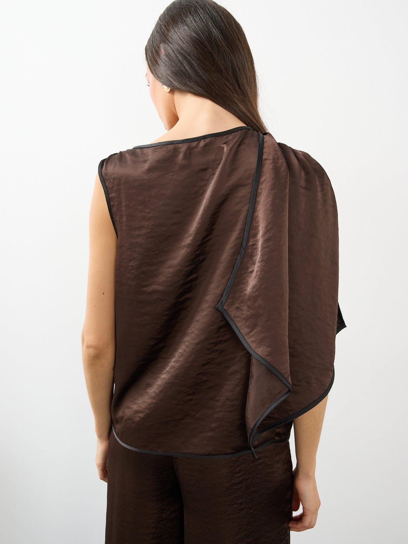 Image 2 of 6 of The Very Collection Womens Side Stripe Slash Neck Satin Top - Brown