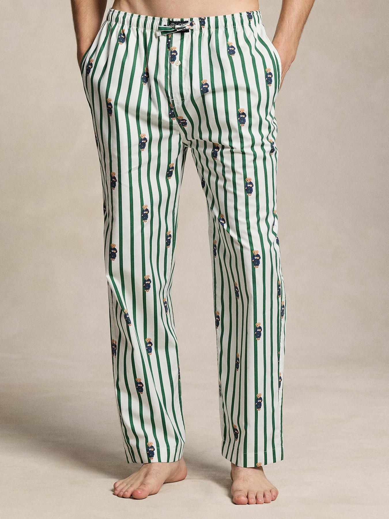Image 1 of 4 of Polo Ralph Lauren Polo Ralph Lauren Striped Bear Print Woven Pyjama Bottoms - Green