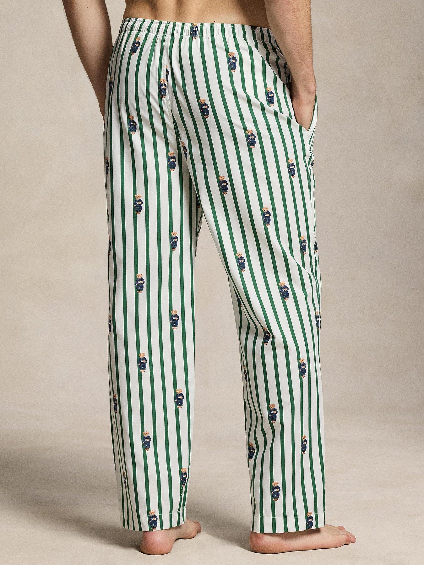 Image 2 of 4 of Polo Ralph Lauren Polo Ralph Lauren Striped Bear Print Woven Pyjama Bottoms - Green
