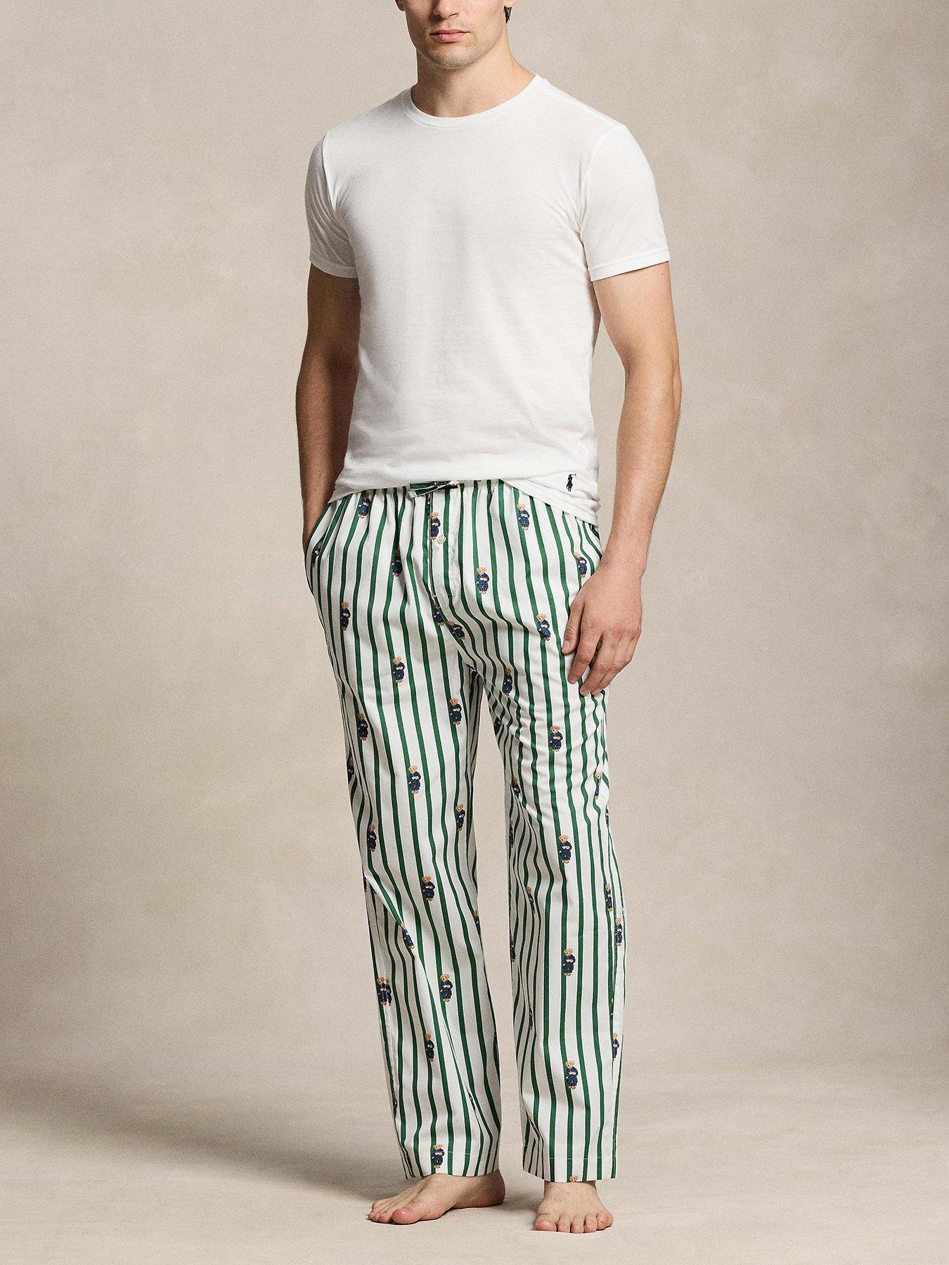 Image 3 of 4 of Polo Ralph Lauren Polo Ralph Lauren Striped Bear Print Woven Pyjama Bottoms - Green