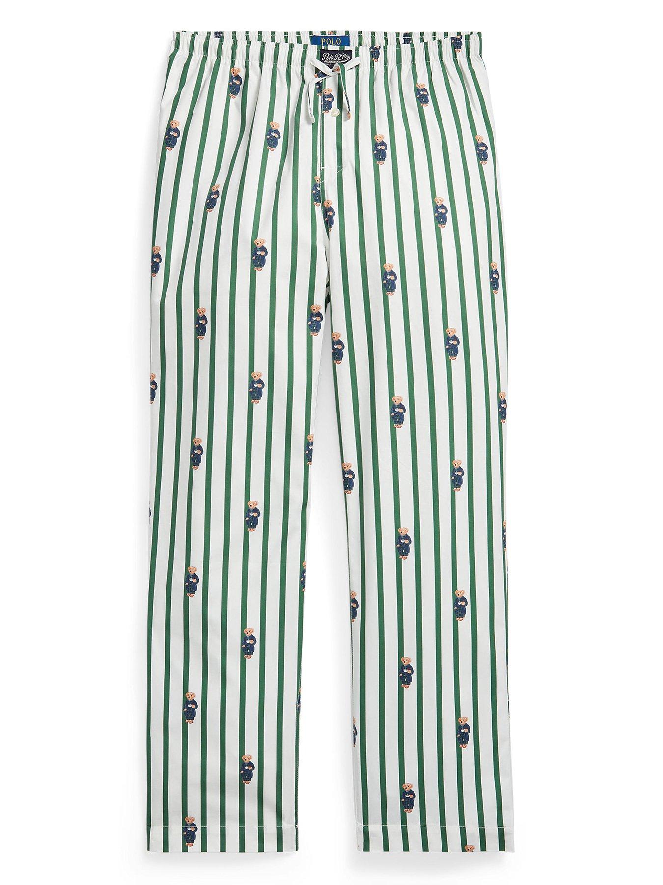 Image 4 of 4 of Polo Ralph Lauren Polo Ralph Lauren Striped Bear Print Woven Pyjama Bottoms - Green