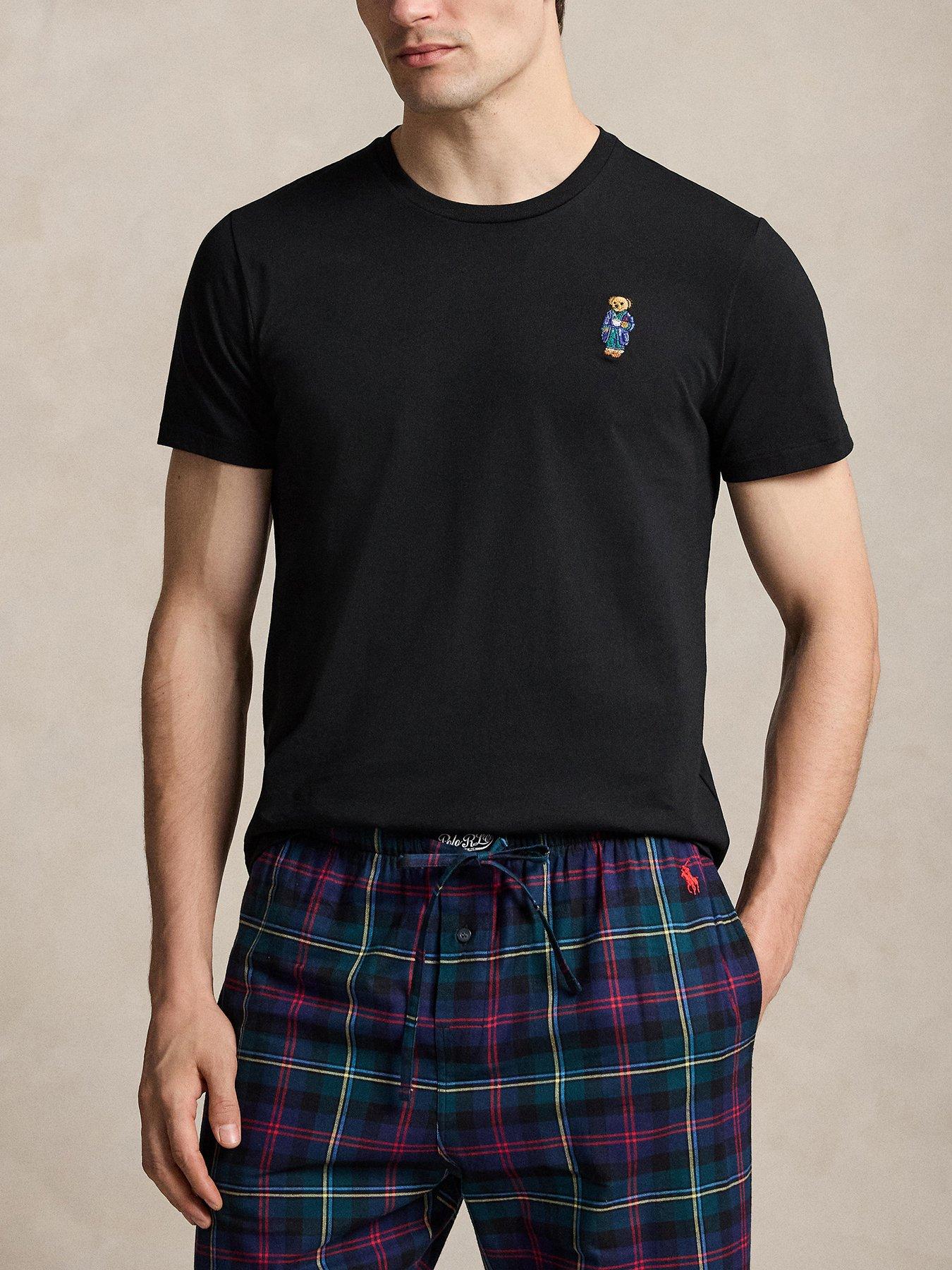 Image 1 of 4 of Polo Ralph Lauren Mens Polo Bear Cotton Jersey Pyjama Top - Black