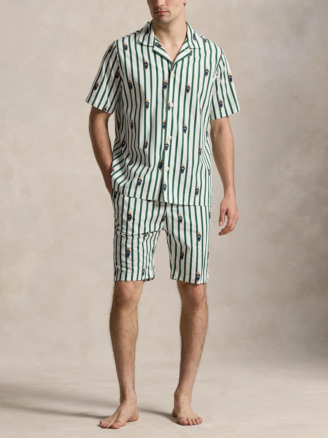 Image 1 of 4 of Polo Ralph Lauren Polo Ralph Lauren All Over Bear Print Woven Pyjama Top - Green