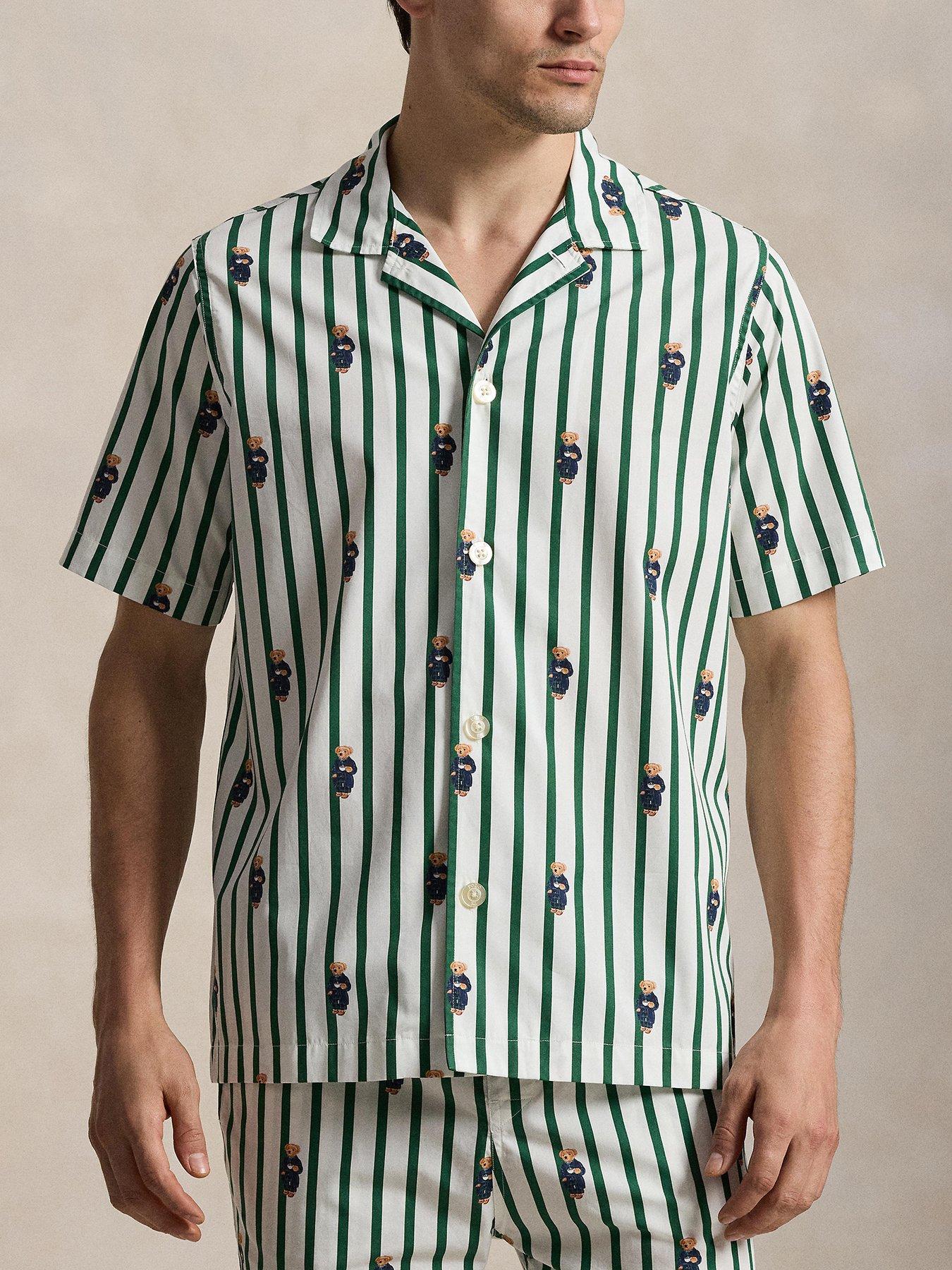Image 2 of 4 of Polo Ralph Lauren Polo Ralph Lauren All Over Bear Print Woven Pyjama Top - Green