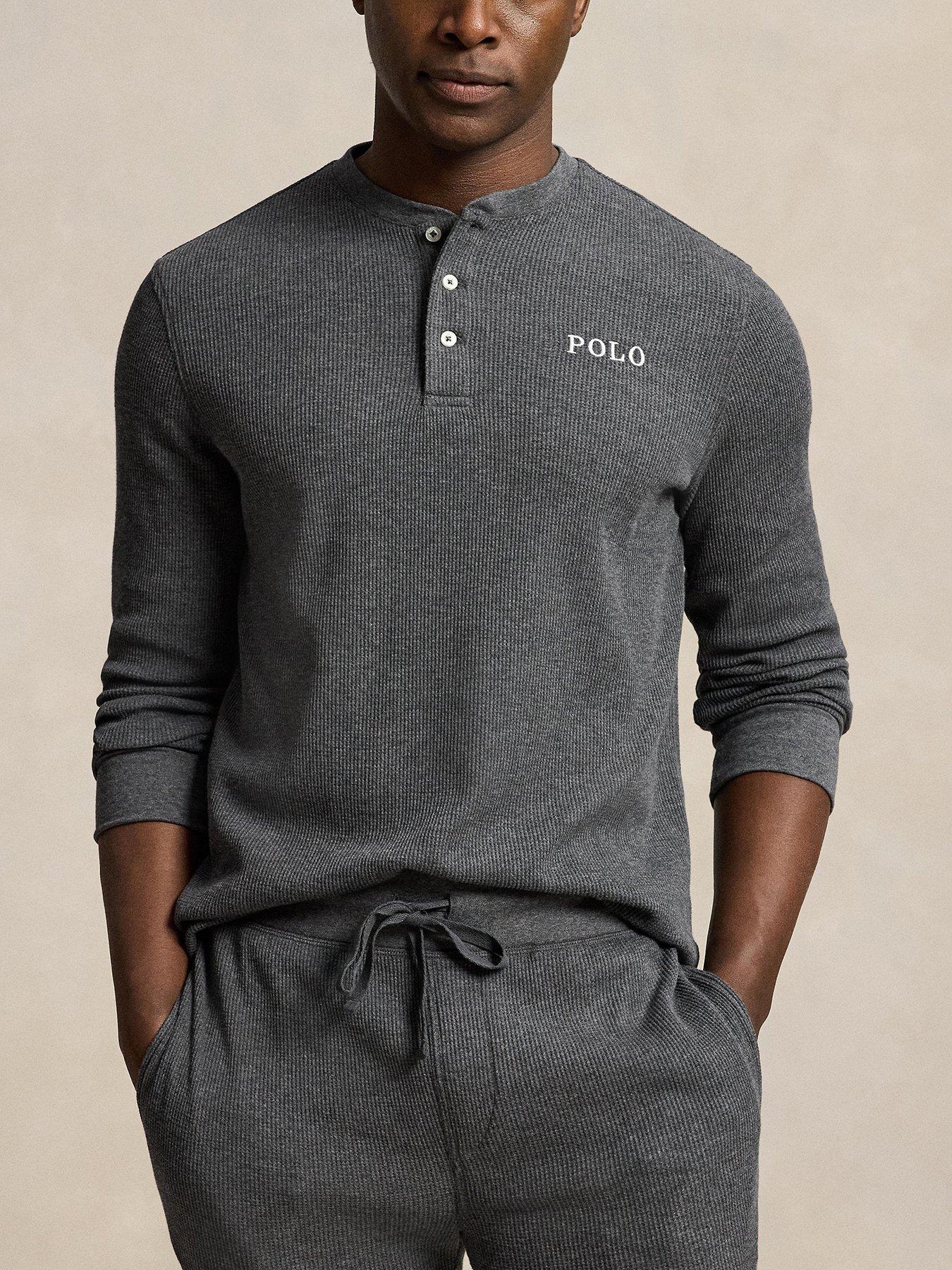 Image 1 of 4 of Polo Ralph Lauren Mens Long Sleeve Henley Pyjama Top - Grey
