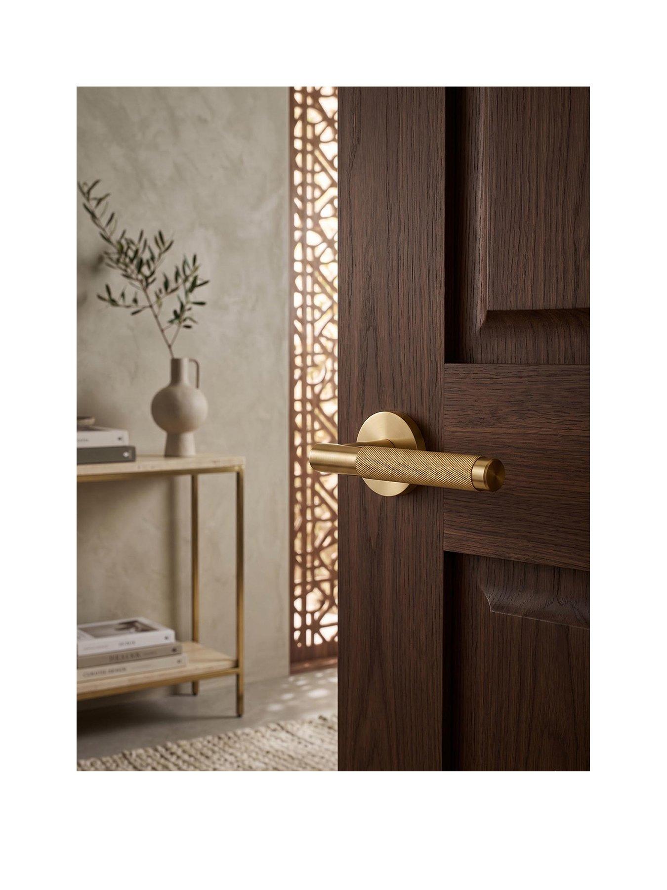 Pushka Home Brass Door Lever Handle - Gold - Knurled