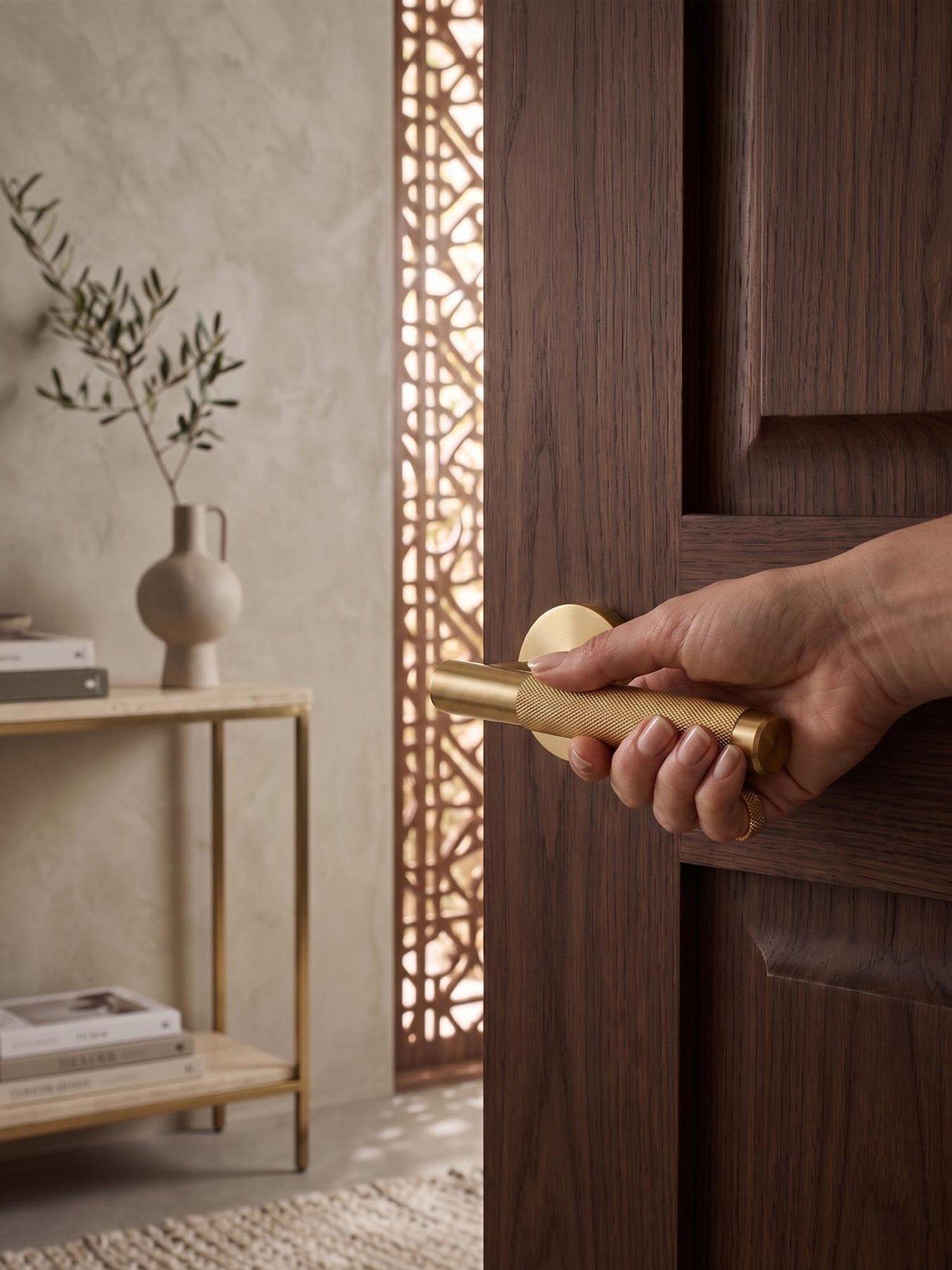 Image 2 of 5 of Pushka Home Brass Door Lever Handle - Gold - Knurled