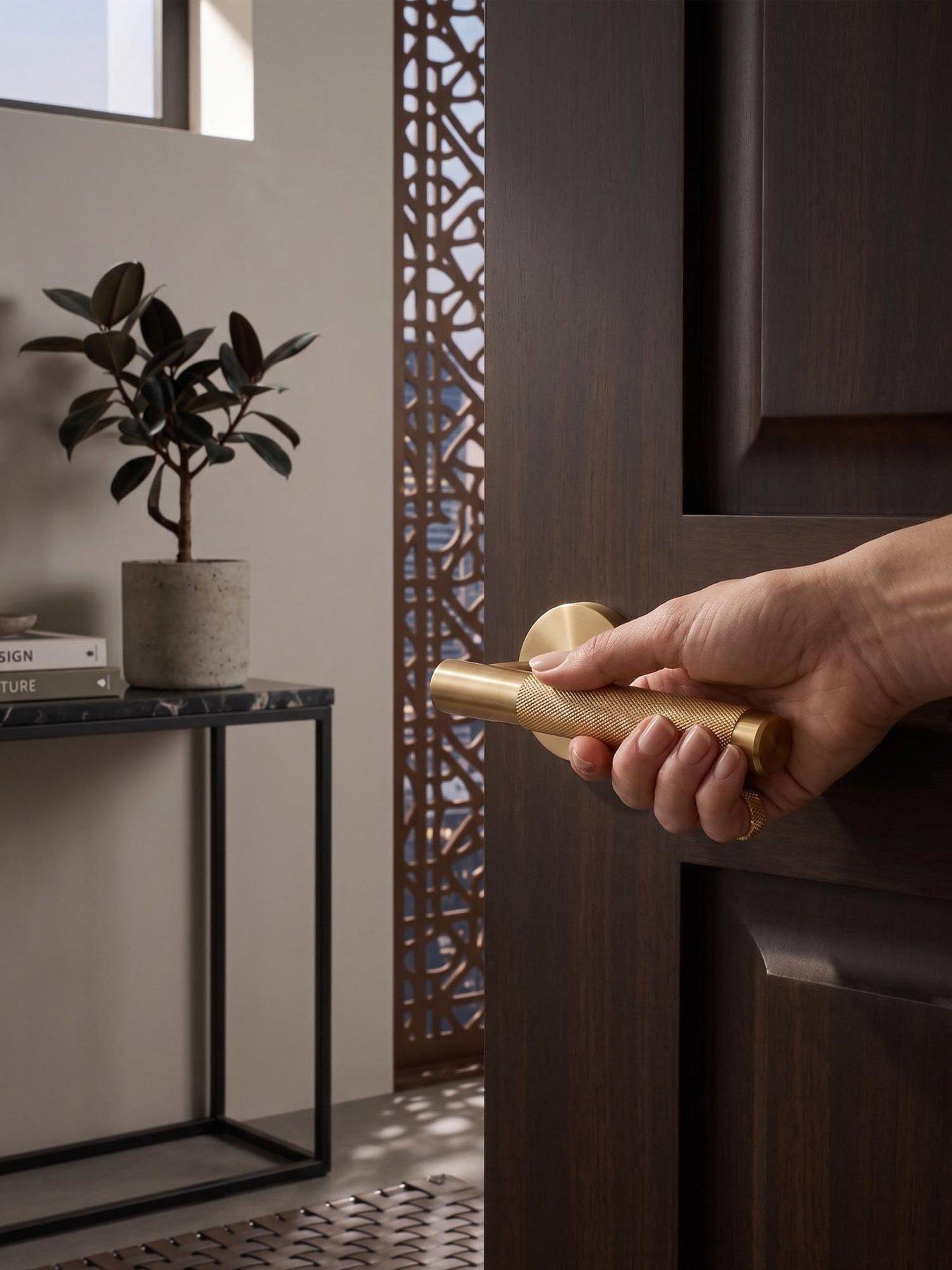 Image 3 of 5 of Pushka Home Brass Door Lever Handle - Gold - Knurled