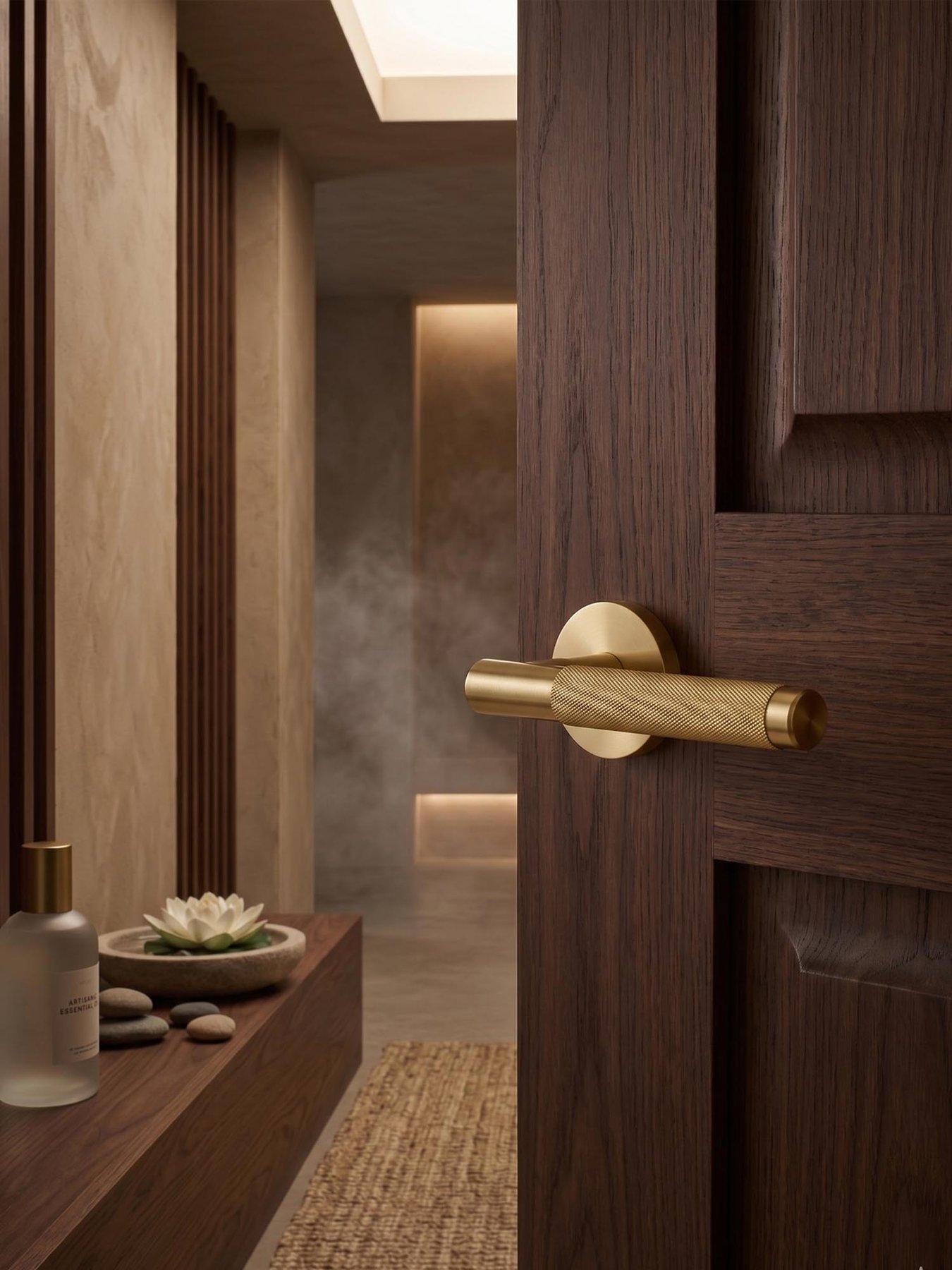 Image 4 of 5 of Pushka Home Brass Door Lever Handle - Gold - Knurled