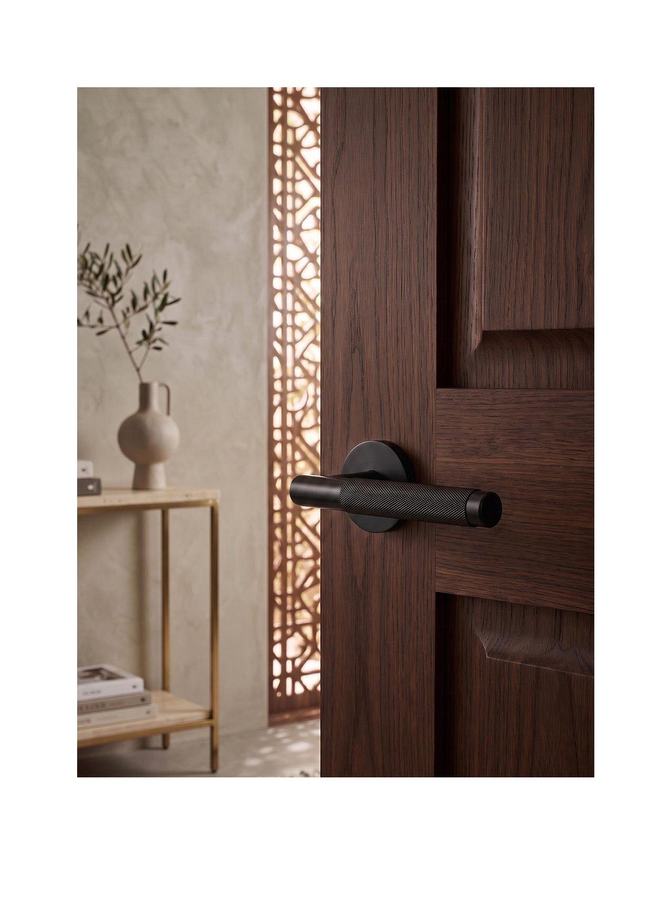 Pushka Home Brass Door Lever Handle - Black - Knurled