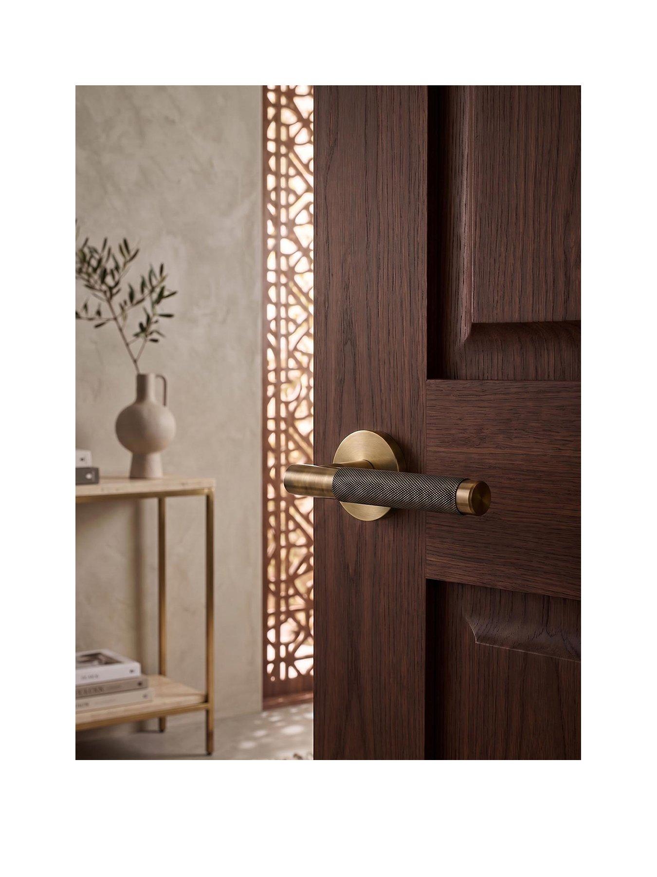 Pushka Home Brass Door Lever Handle - Antique Gold - Knurled