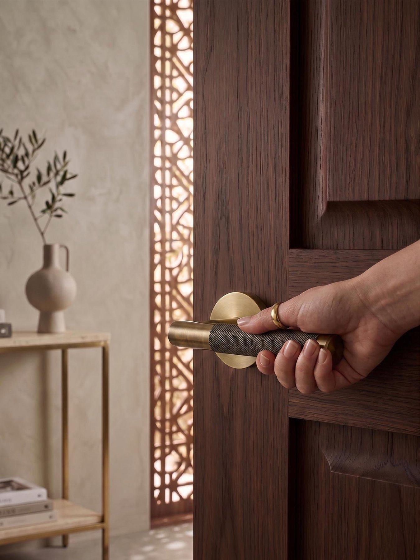 Image 2 of 2 of Brass Door Lever Handle - Antique Gold - Knurled