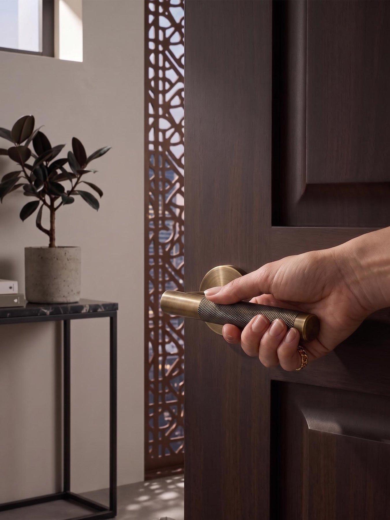 Image 3 of 5 of Pushka Home Brass Door Lever Handle - Antique Gold - Knurled