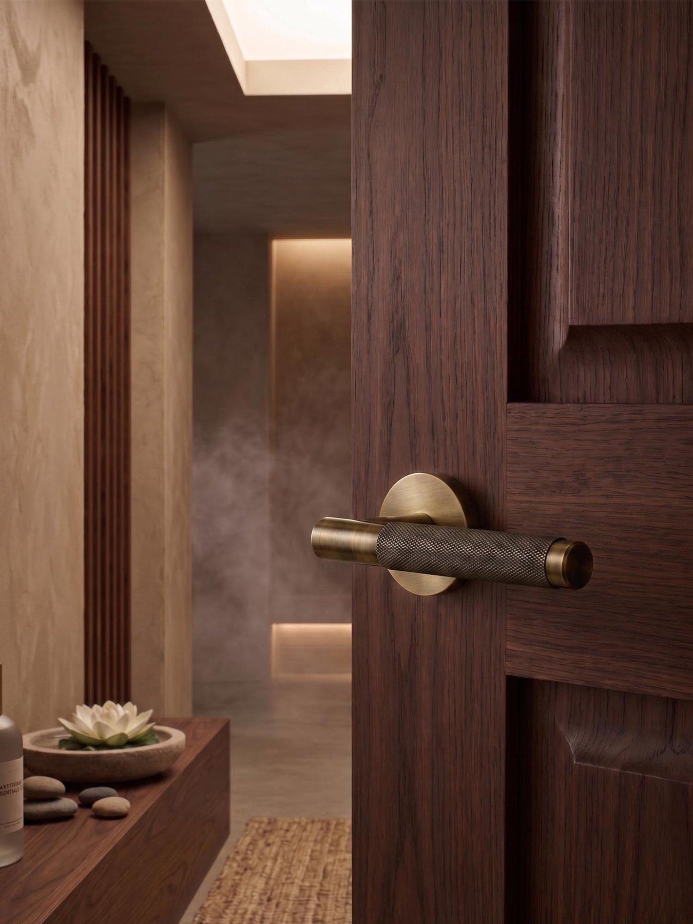 Image 4 of 5 of Pushka Home Brass Door Lever Handle - Antique Gold - Knurled