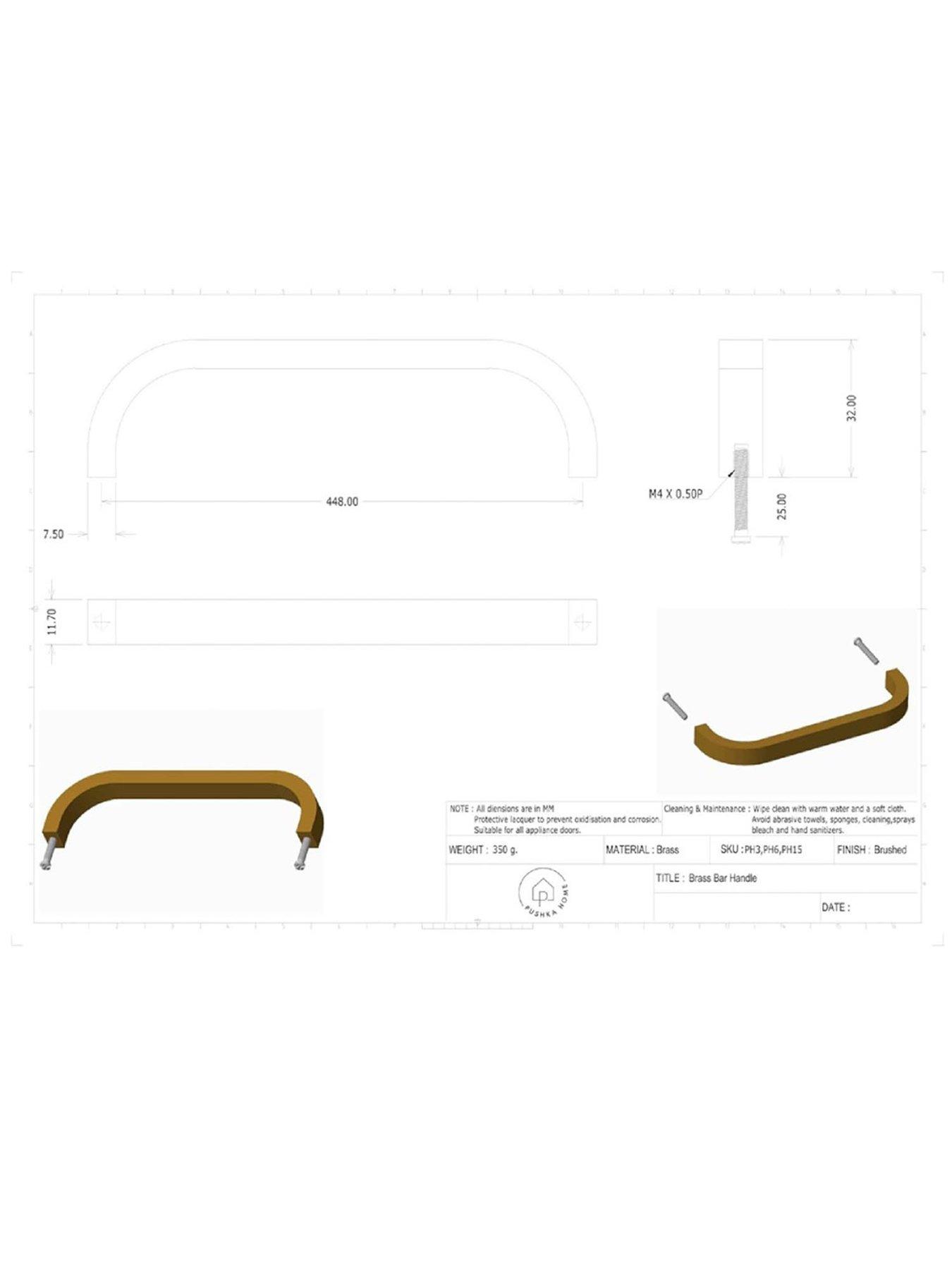 Image 7 of 7 of Brass Bar Handle - Gold - Hole Centre 448mm - Curved