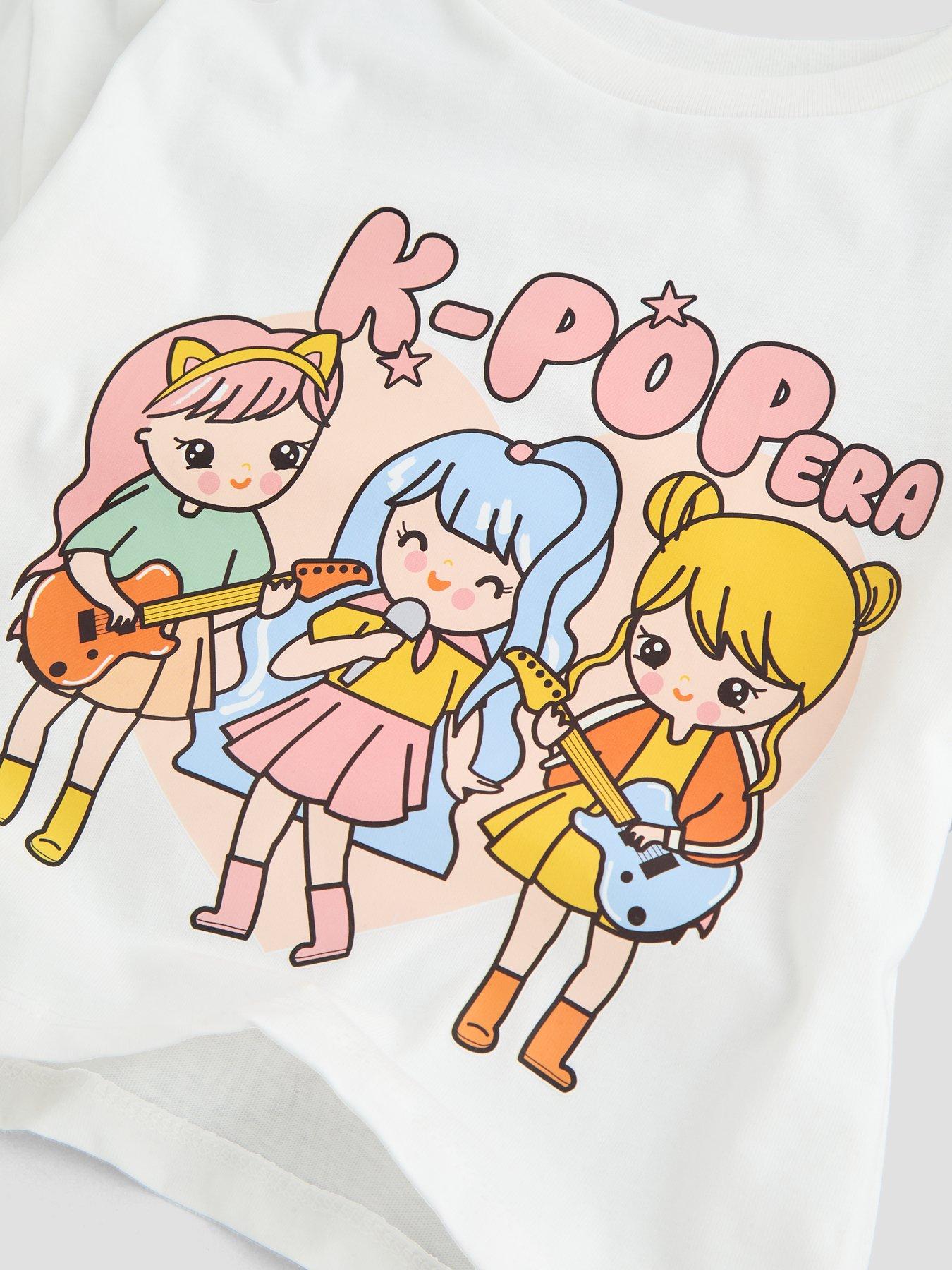 Image 3 of 4 of The Very Collection Girls K-pop Graphic T-shirt And Gingham Trouser Set - Multi