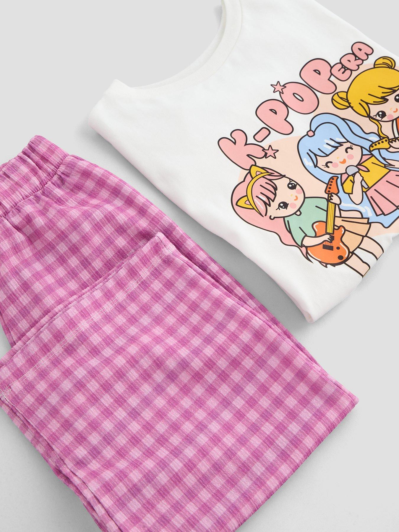 Image 4 of 4 of The Very Collection Girls K-pop Graphic T-shirt And Gingham Trouser Set - Multi