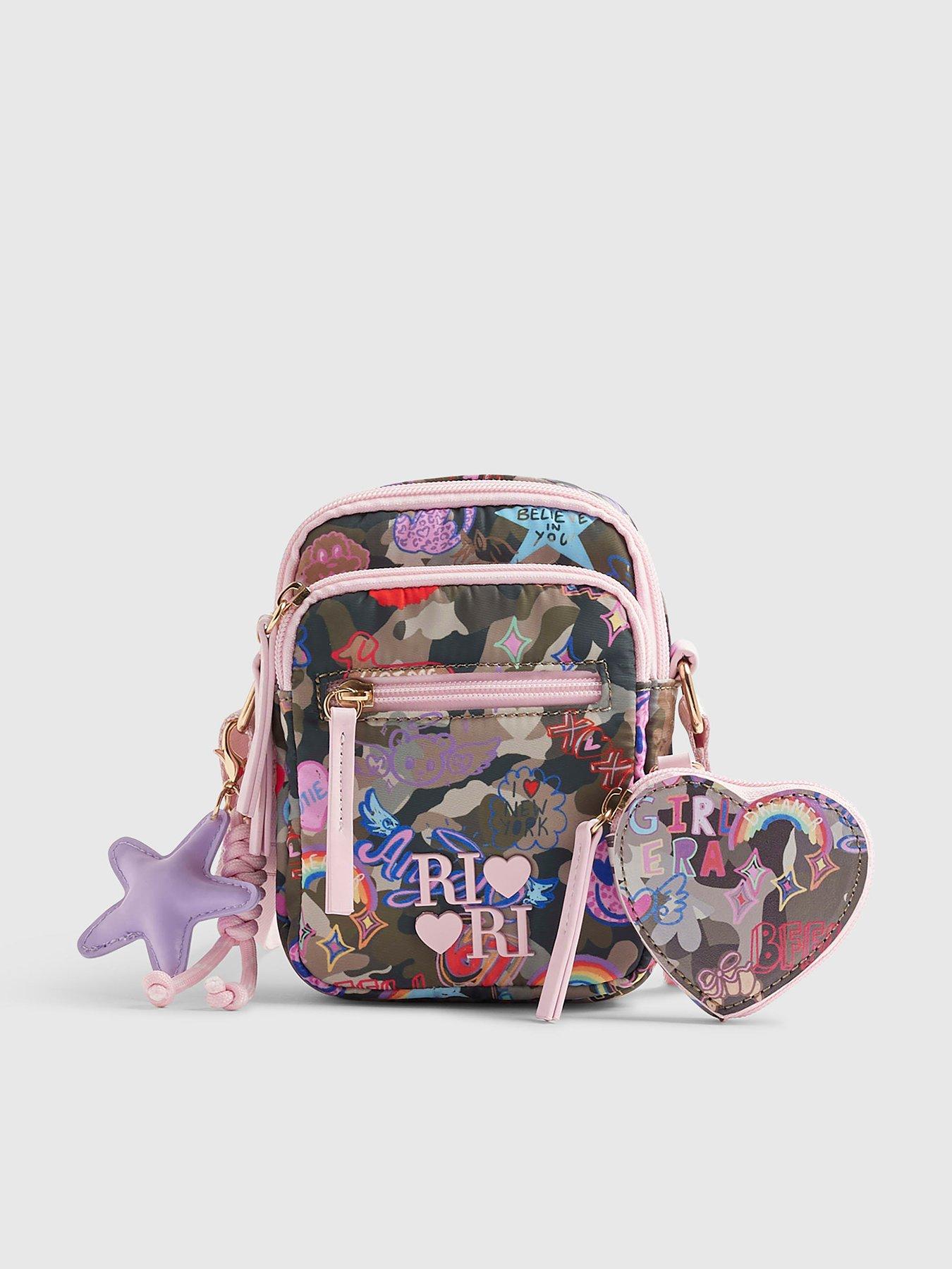 Image 1 of 4 of River Island Girls Camouflage Print Crossbody Bag - Green