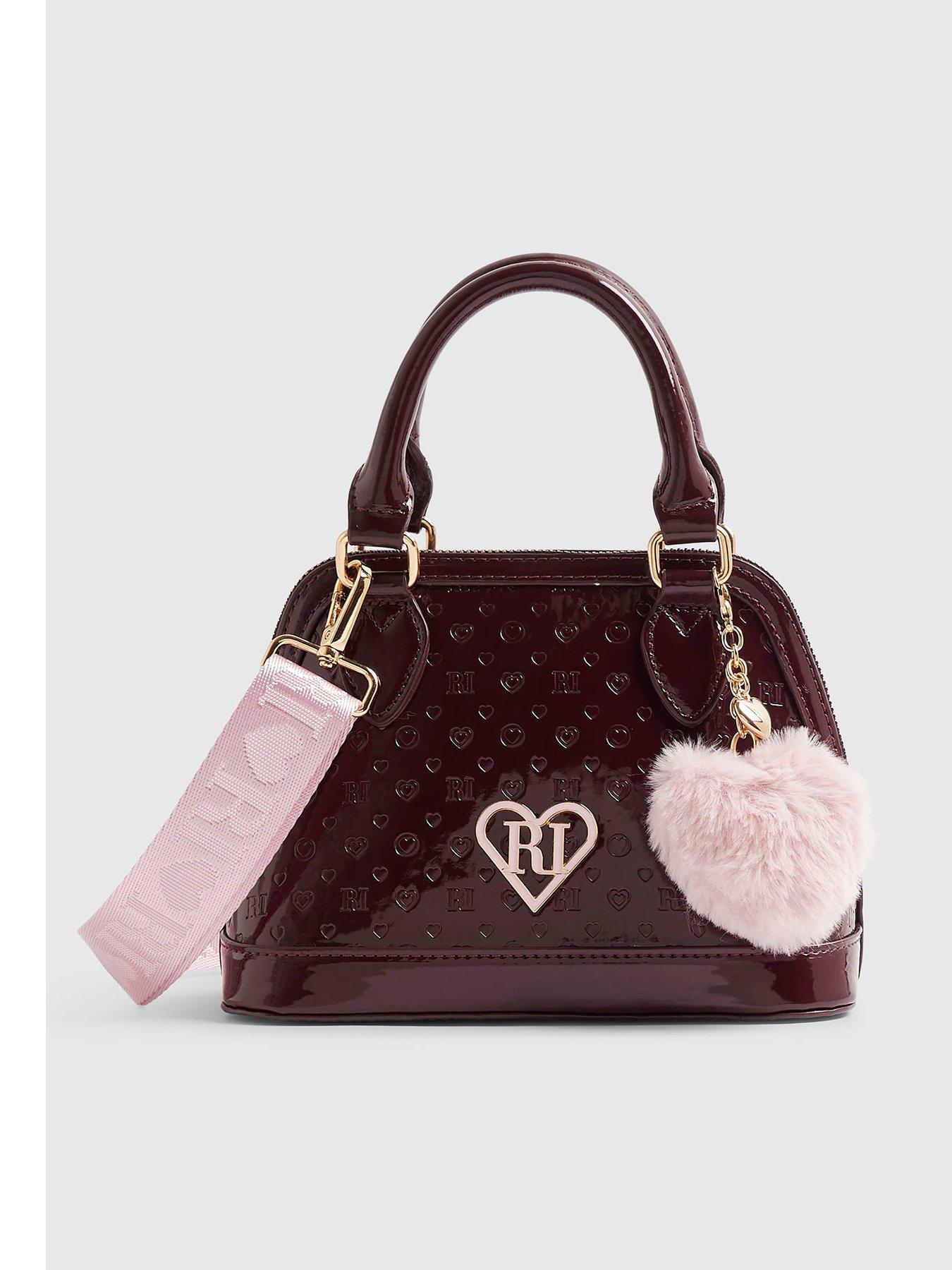 Image 1 of 5 of River Island Girls Monogram Crossbody Bag - Burgundy