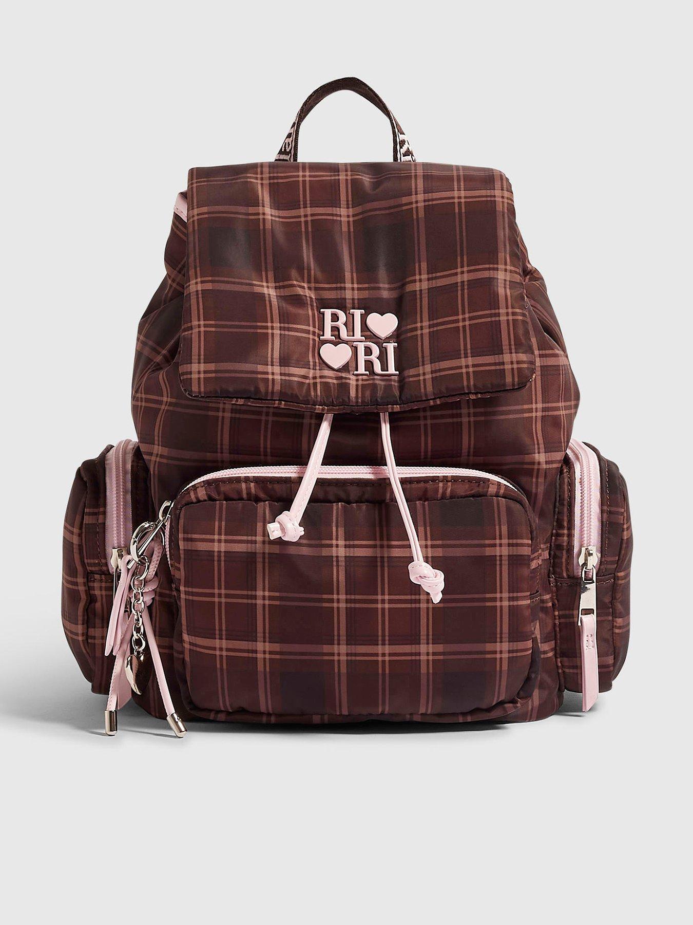 Image 1 of 5 of River Island Girls Check Multi Pocket Backpack - Brown