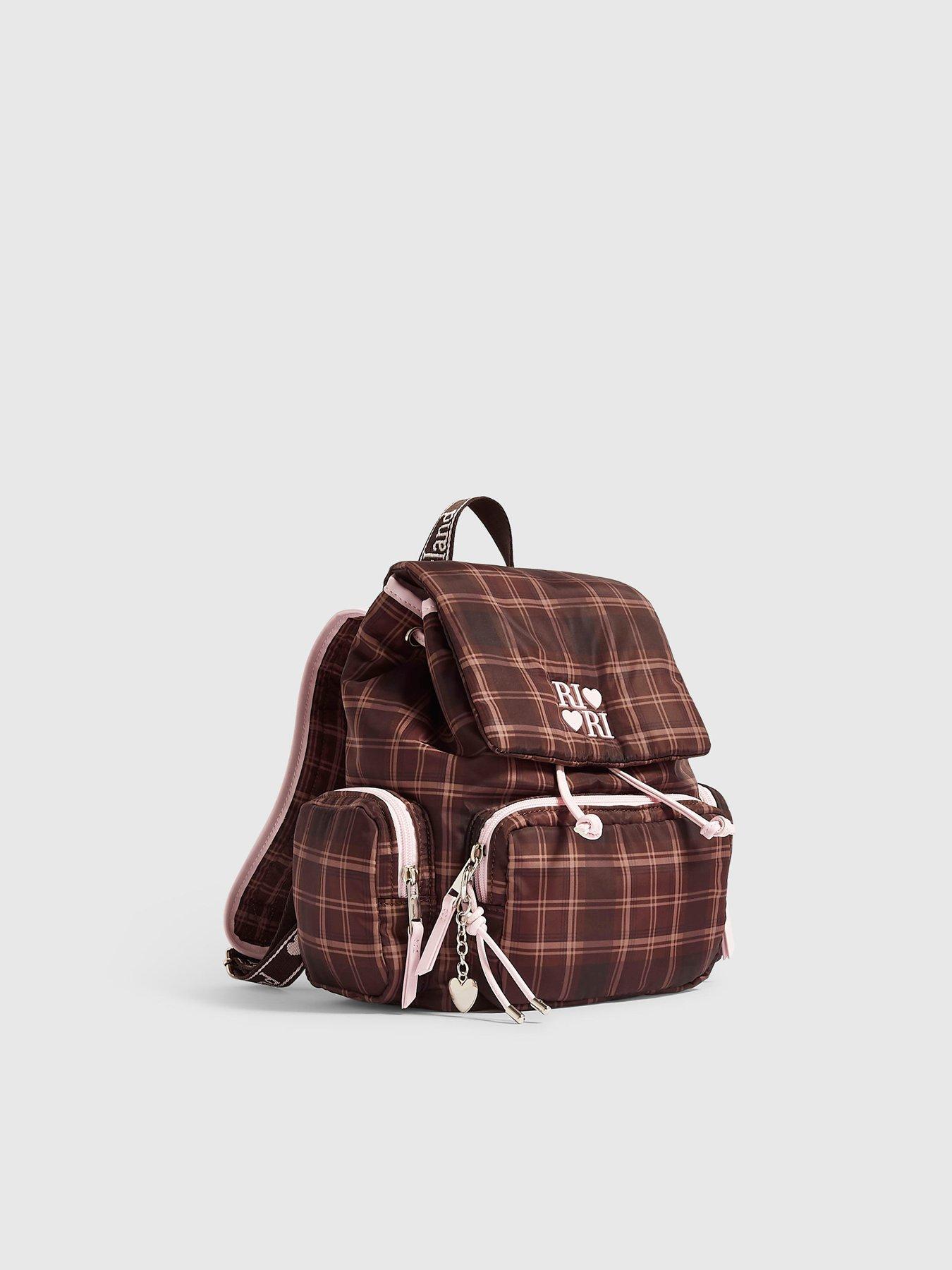 Image 2 of 5 of River Island Girls Check Multi Pocket Backpack - Brown