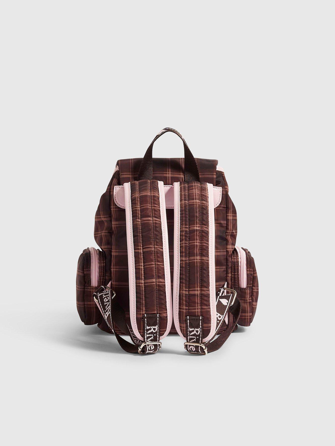 Image 3 of 5 of River Island Girls Check Multi Pocket Backpack - Brown