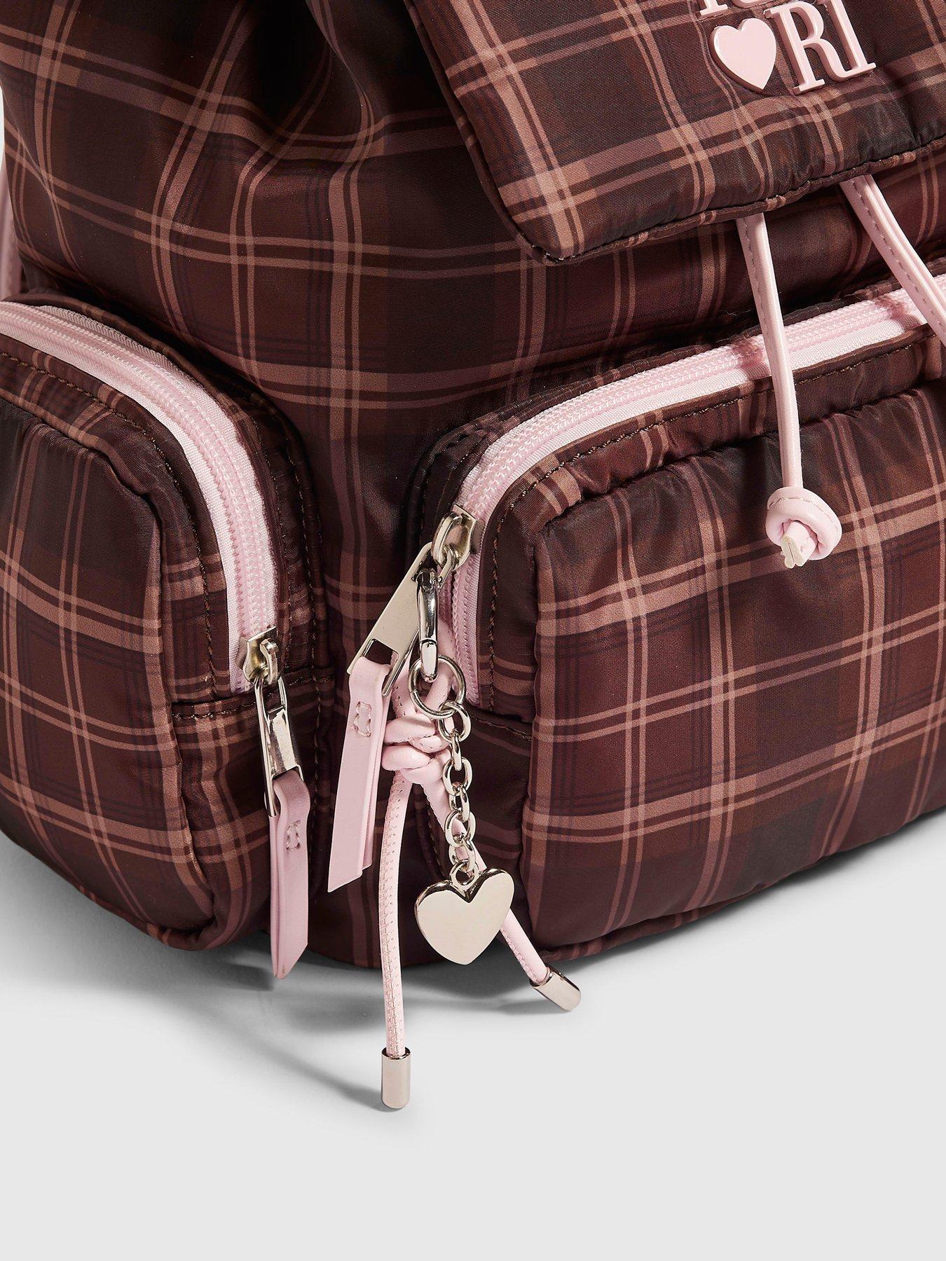 Image 4 of 5 of River Island Girls Check Multi Pocket Backpack - Brown