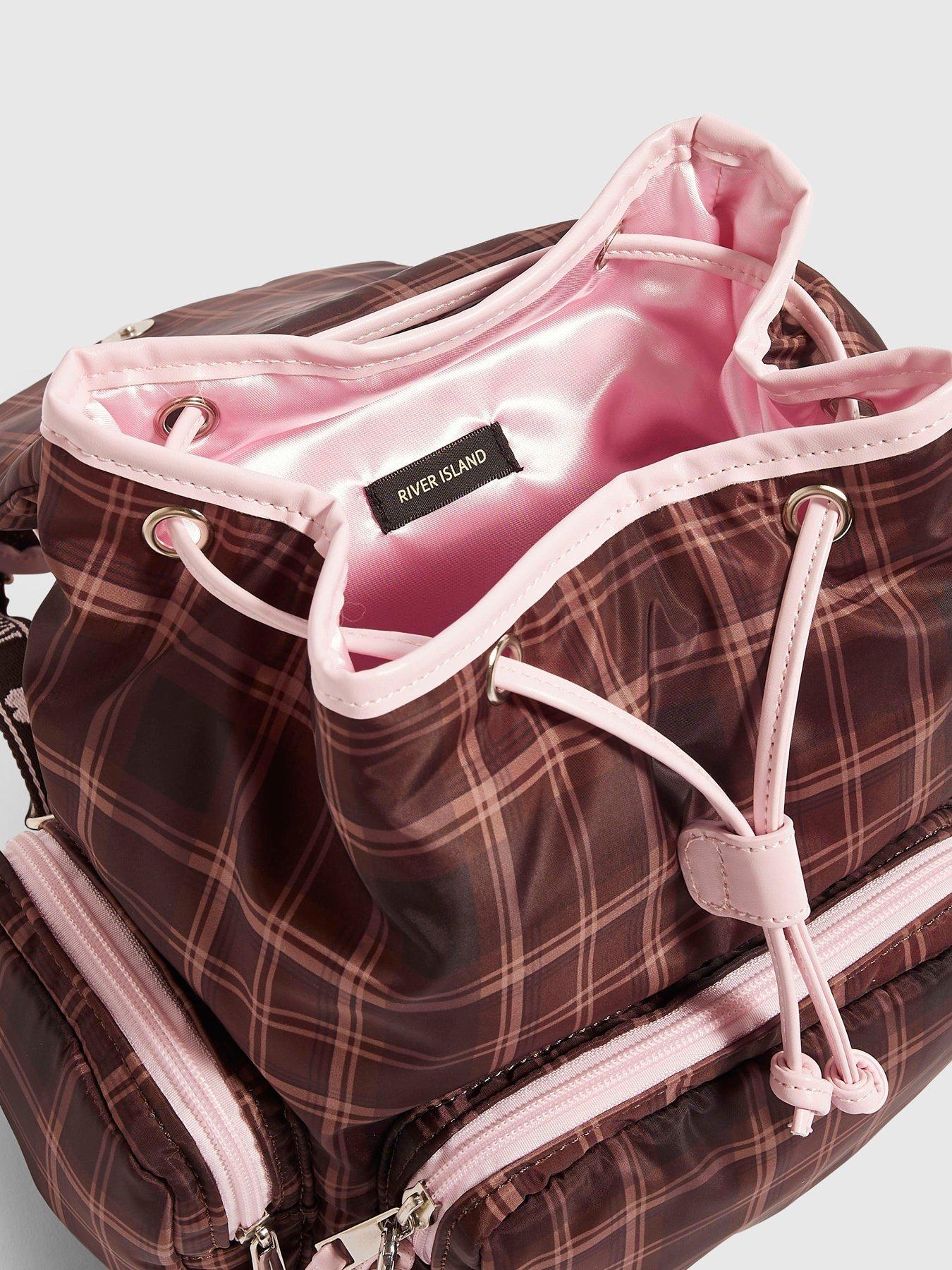 Image 5 of 5 of River Island Girls Check Multi Pocket Backpack - Brown