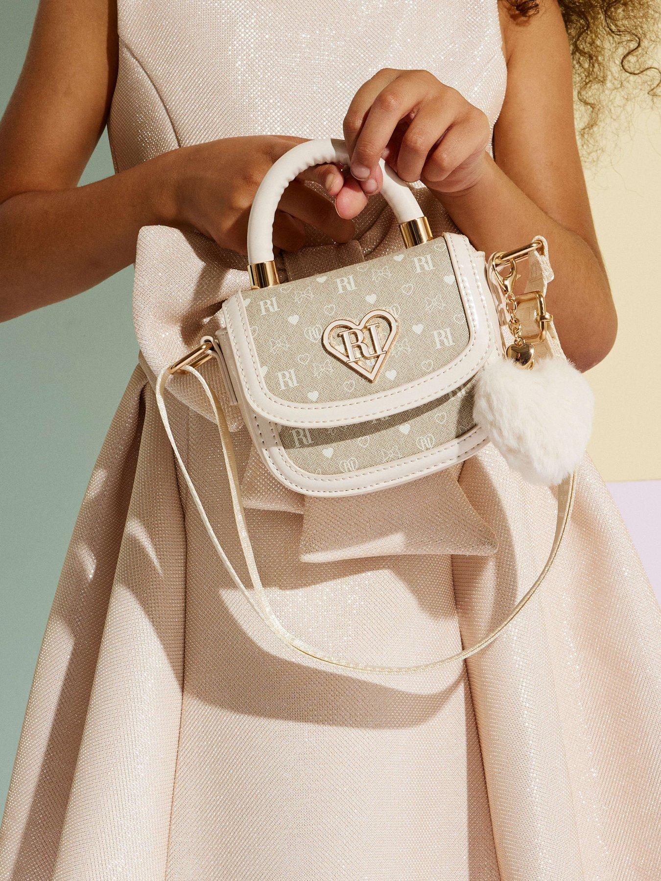 Image 1 of 5 of River Island Monogram Crossbody Bag - Cream